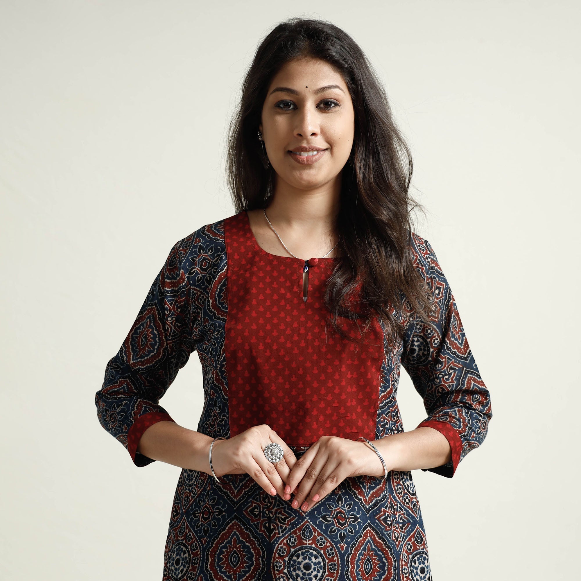 ITOKRI CASUALS Blue - Ajrakh Block Printed Cotton Kurta with Palazzo Set - view 2