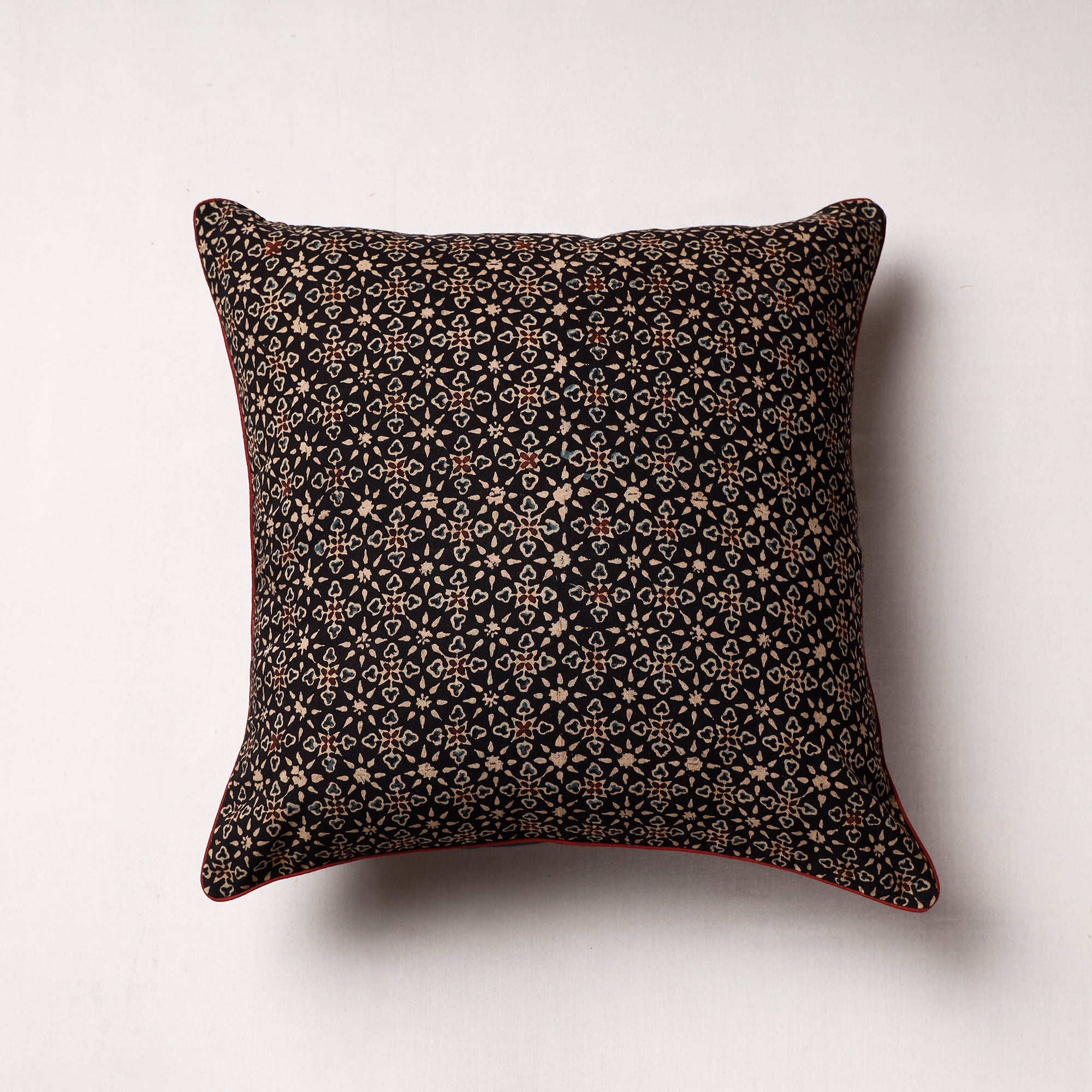 HAVELI CHRONICLES Black - Ajrakh Block Printed Cotton Cushion Cover (16 x 16 in)