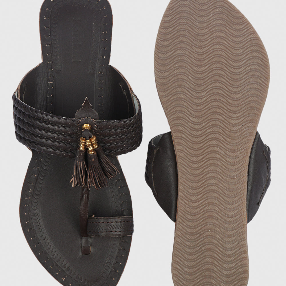 KORAKARI Brown Handstitched Leather Kolhapuri Women Slipper - view 6