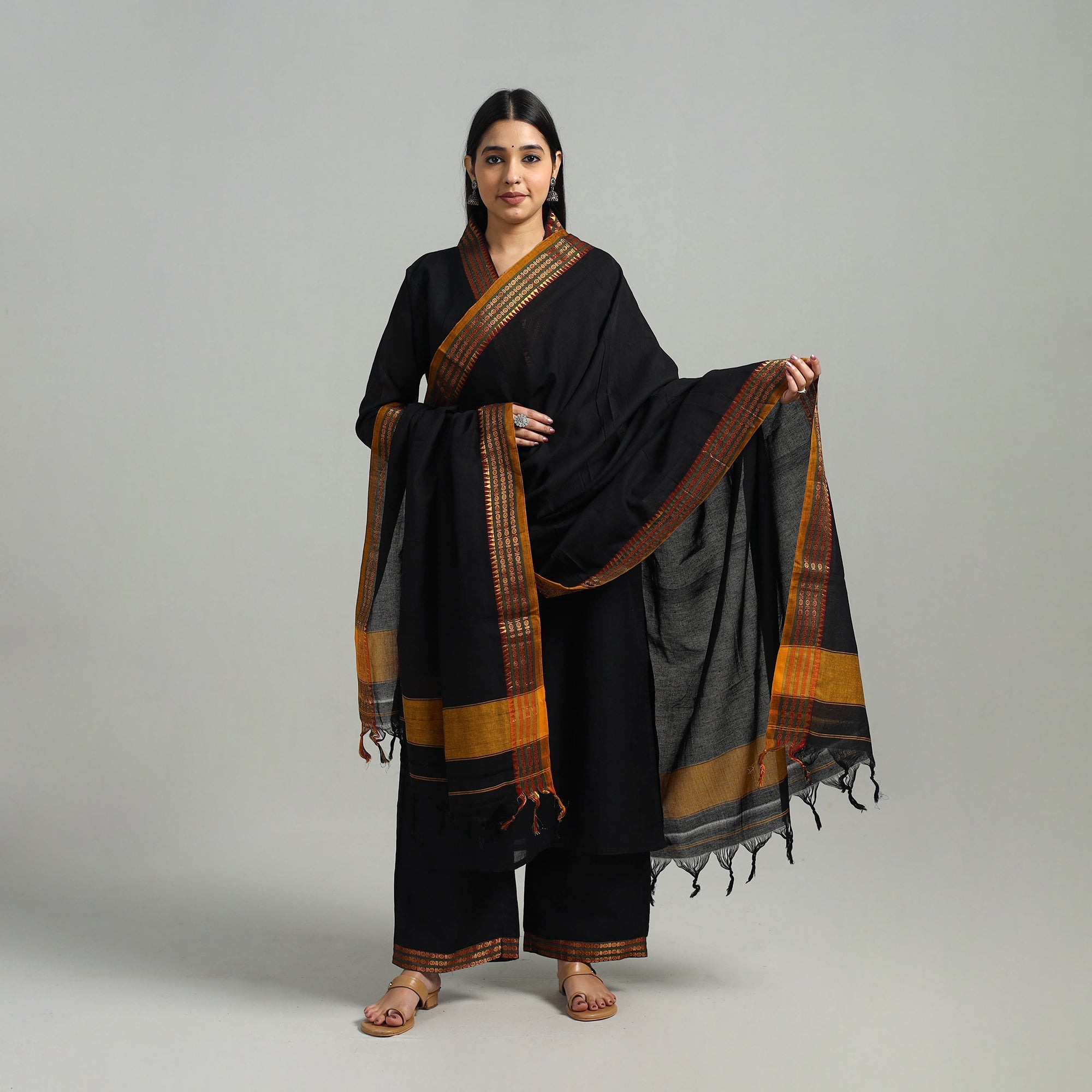 ITOKRI CASUALS Black - Cotton Dharwad Kurta Set with Palazzo & Dupatta 07 - view 2