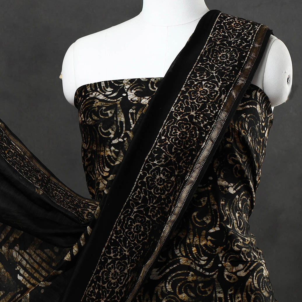 BATIK BY MD. SHARIFF Black - 3pc Hand Batik Printed Chanderi Silk Suit Material Set - view 3