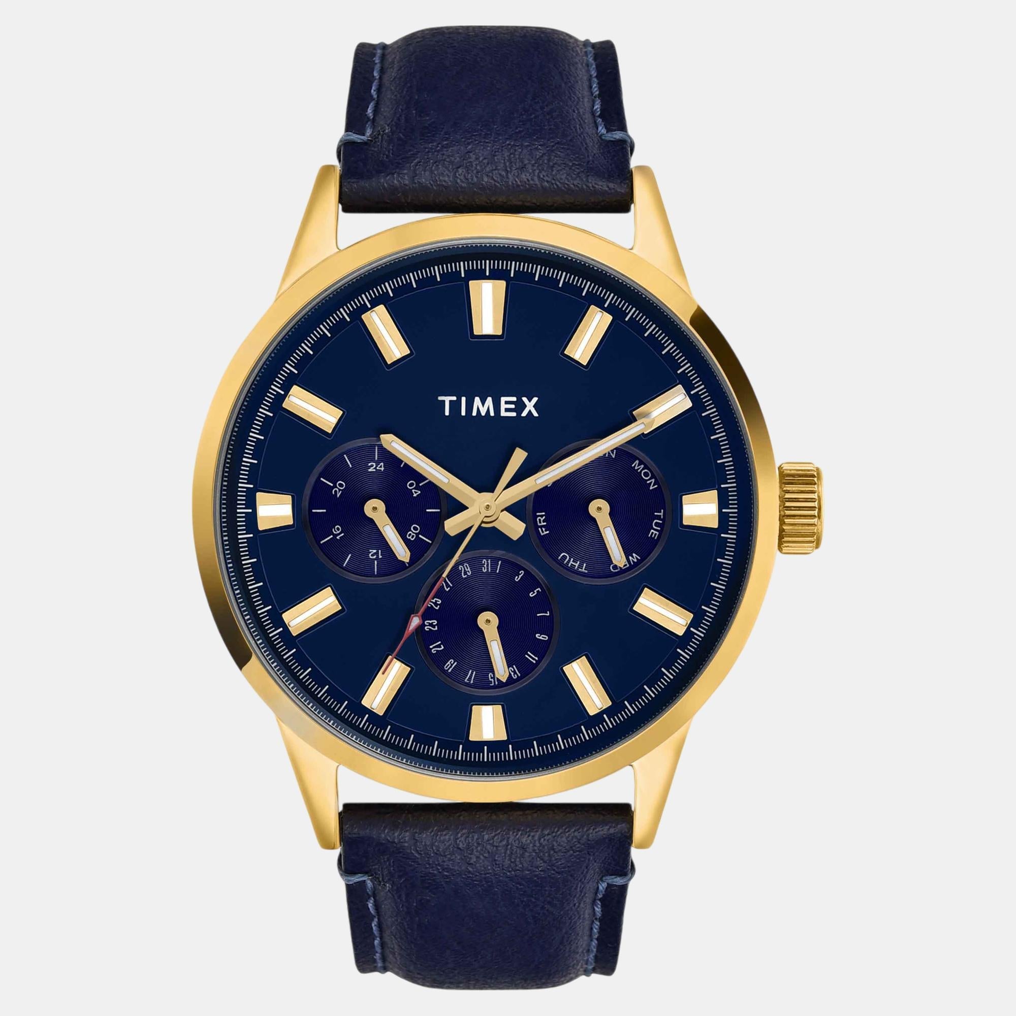 Timex Fashion Men Quartz Blue Dial Multi-Function Leather Watch TWEG19928
