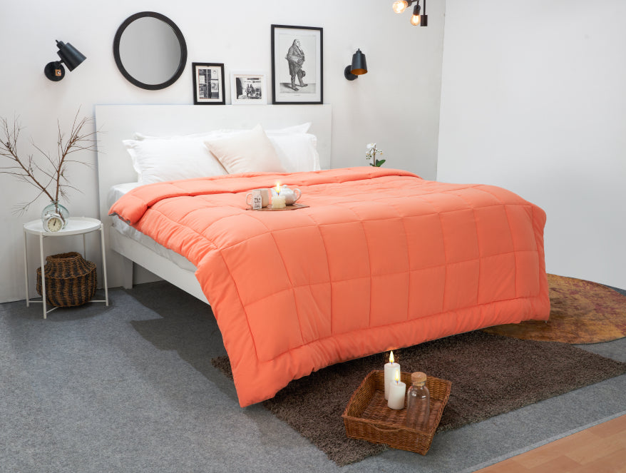 Spaces India Solid Coral/Grey - Coral Microfiber Shell Double Quilt / AC Comforter - Silkysoy By Spaces - view 2