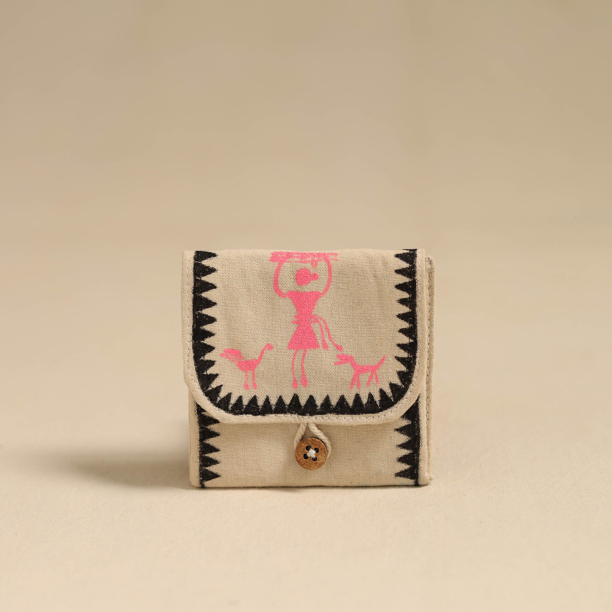 ITOKRI CRAFTS INITIATIVE Black - Warli Handpainted Coin Pouch from Odisha 04