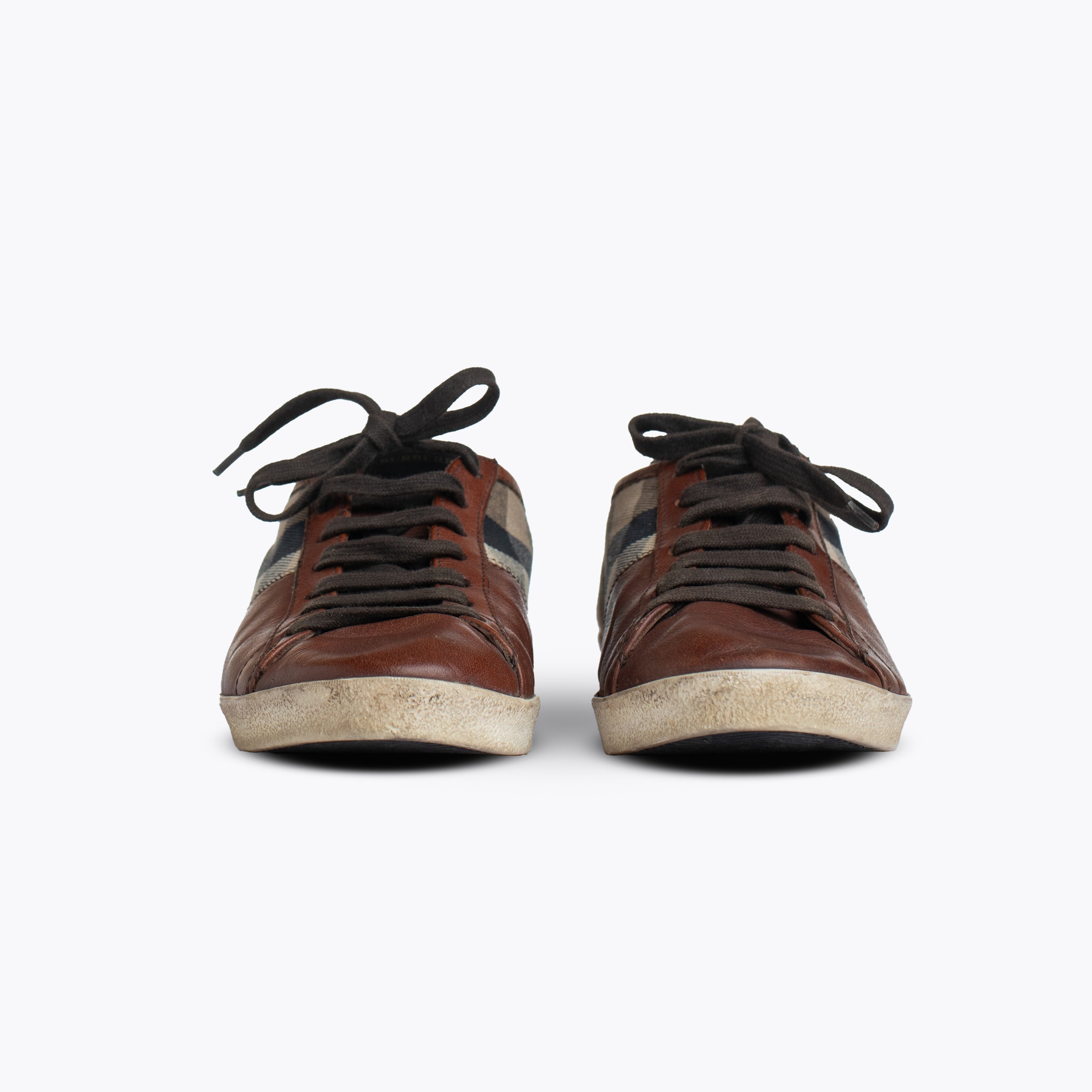 Burberry Brown Leather And Nova Check Canvas Low Top - view 3