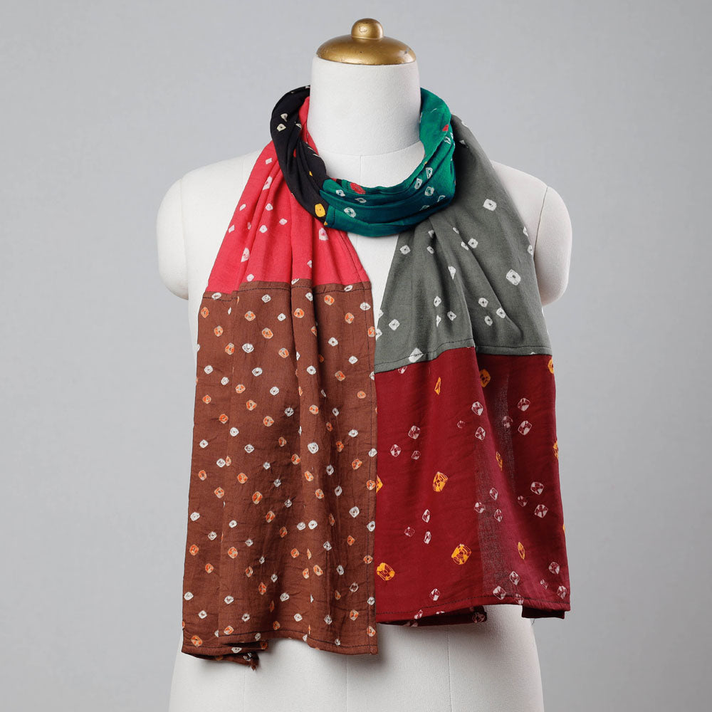 NOORI BAZAR Bandhani Tie-Dye Patchwork Multicolor Mul Cotton Stole