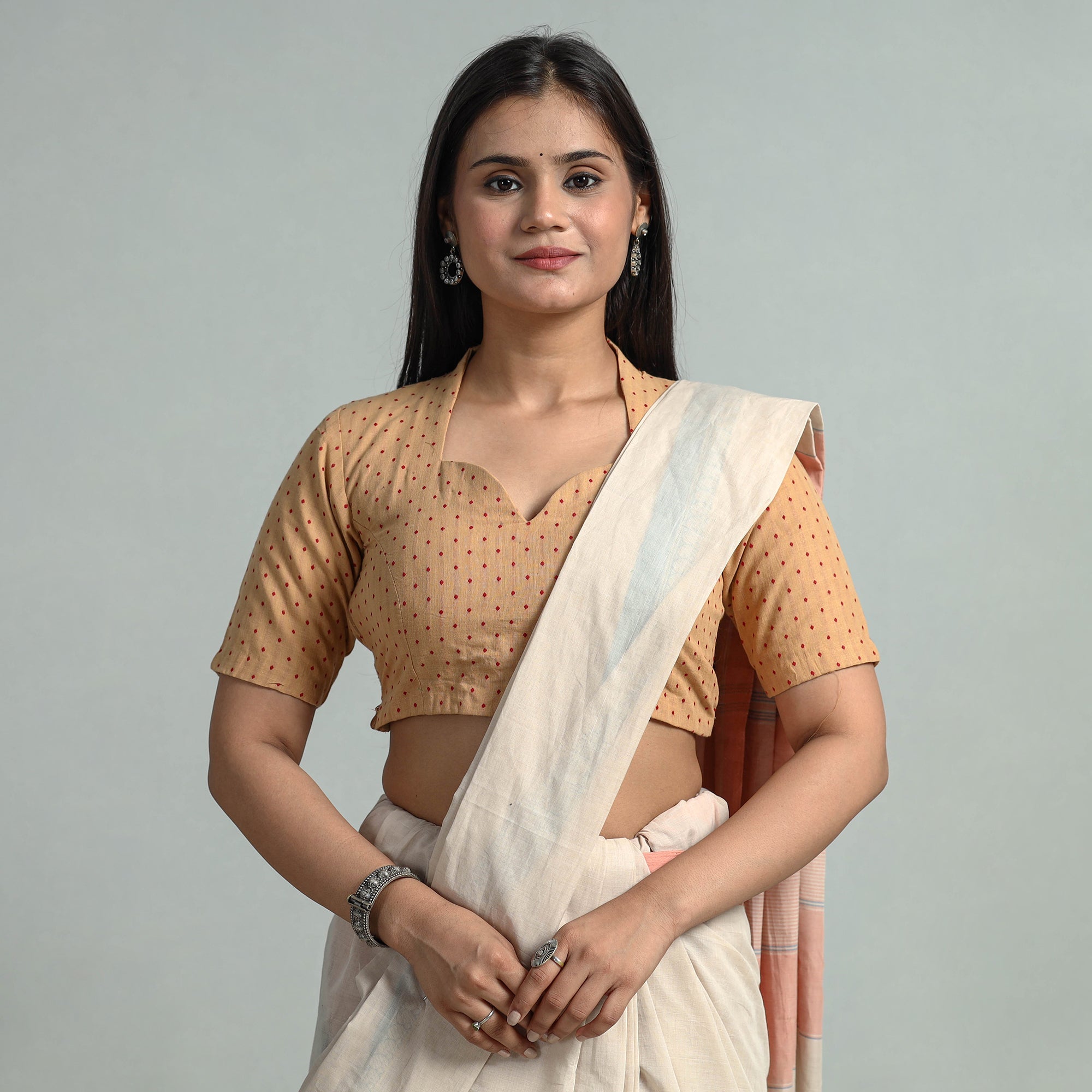 ITOKRI CASUALS Brown - Jacquard Weave Cotton Stitched Blouse 08