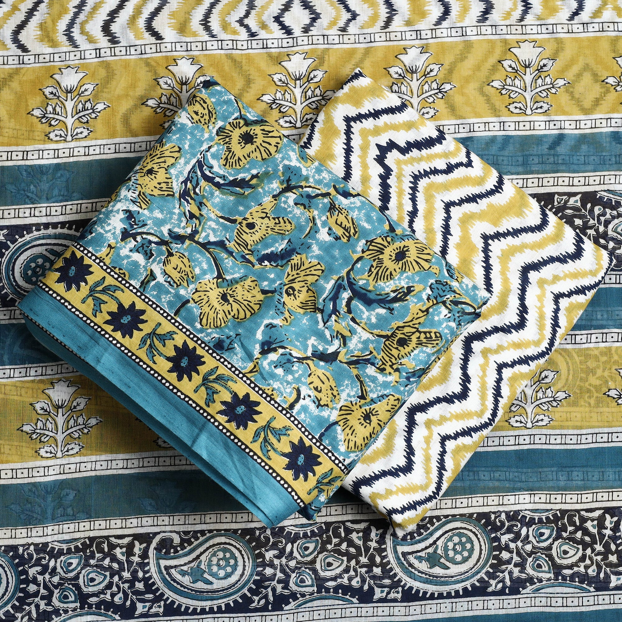 ARTISAN HAND BLOCK PRINTS Blue - 3pc Sanganeri Block Print Cotton Dress Material 21 - view 2