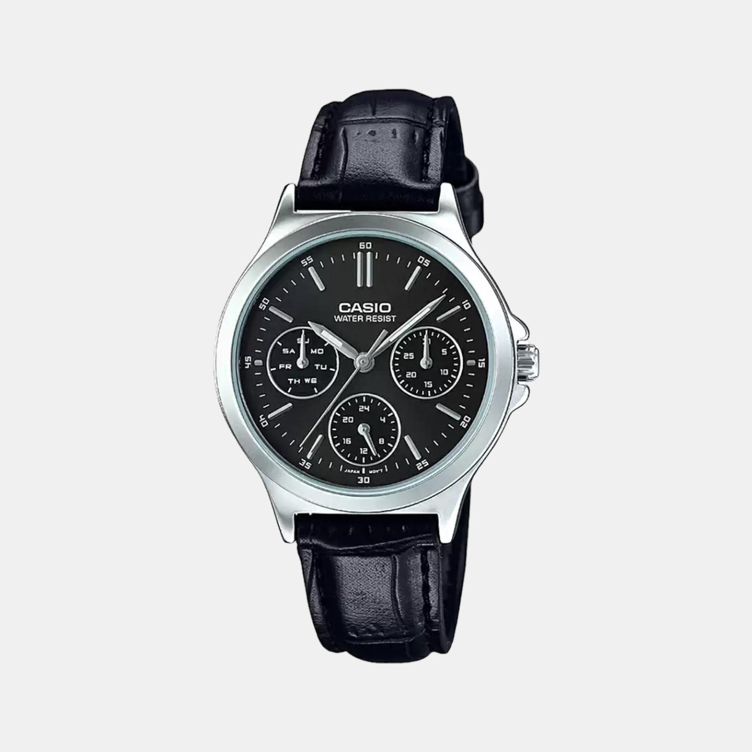 Casio Enticer Women Quartz Black Dial Chronograph Leather Watch A1149