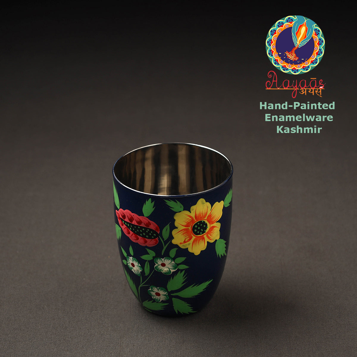 AAYAAS Blue - Floral Handpainted Enamelware Stainless Steel Glass