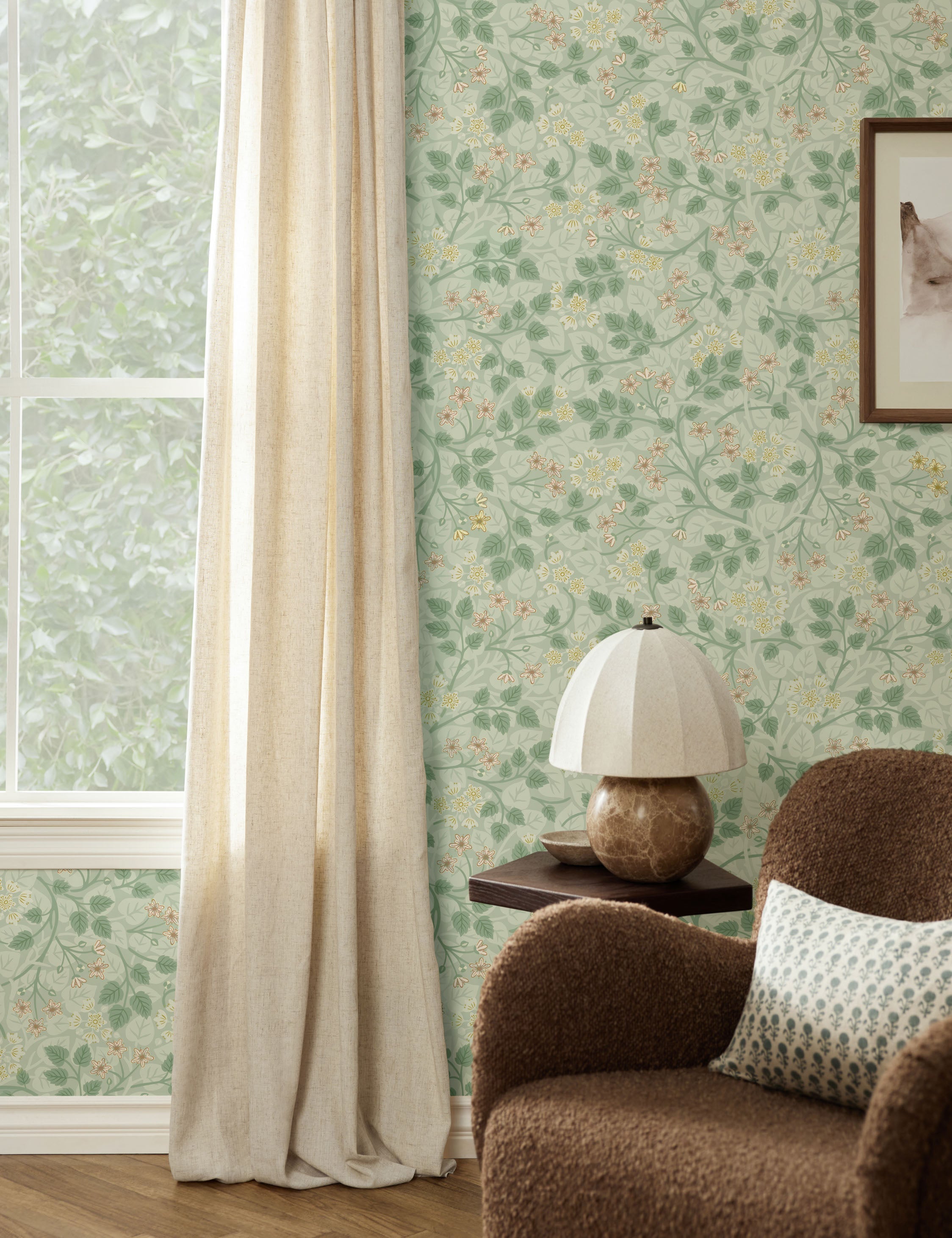 Lulu and Georgia Silver Lime Wallpaper by Sanderson - view 9