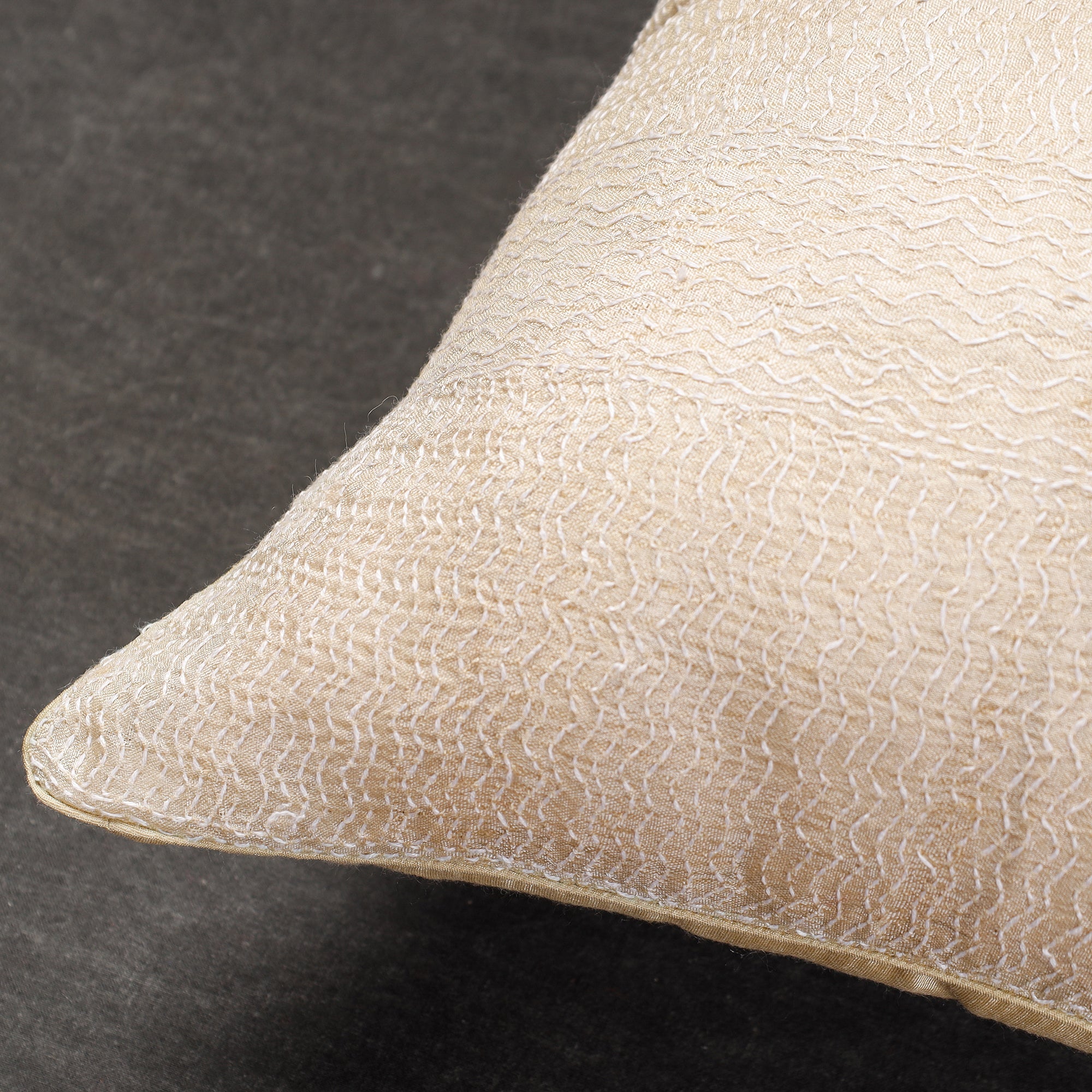 NOORI BAZAR Beige - Bengal Kantha Embroidery Tussar Silk Cushion Cover (16 x 16 in) - view 2