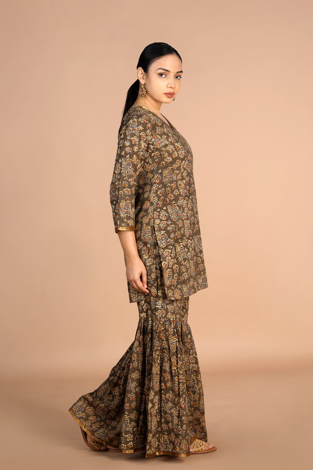 Kalanjali Ethnics Cotton Kalamkari handblock printed Sharara suit set - view 2