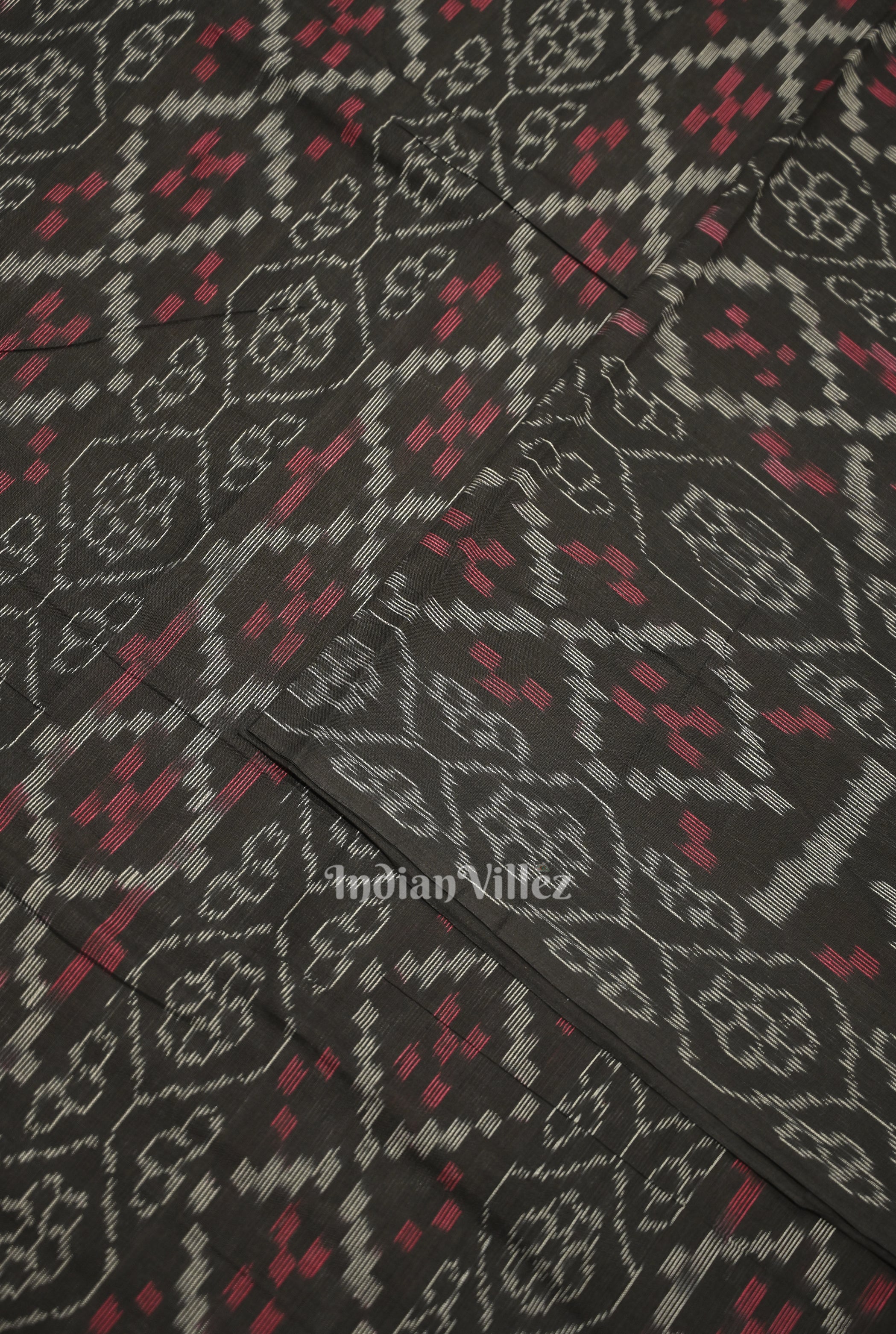 IndianVillèz Black Flower Pasapali Sambalpuri Odisha Ikat Cotton Fabric - view 2
