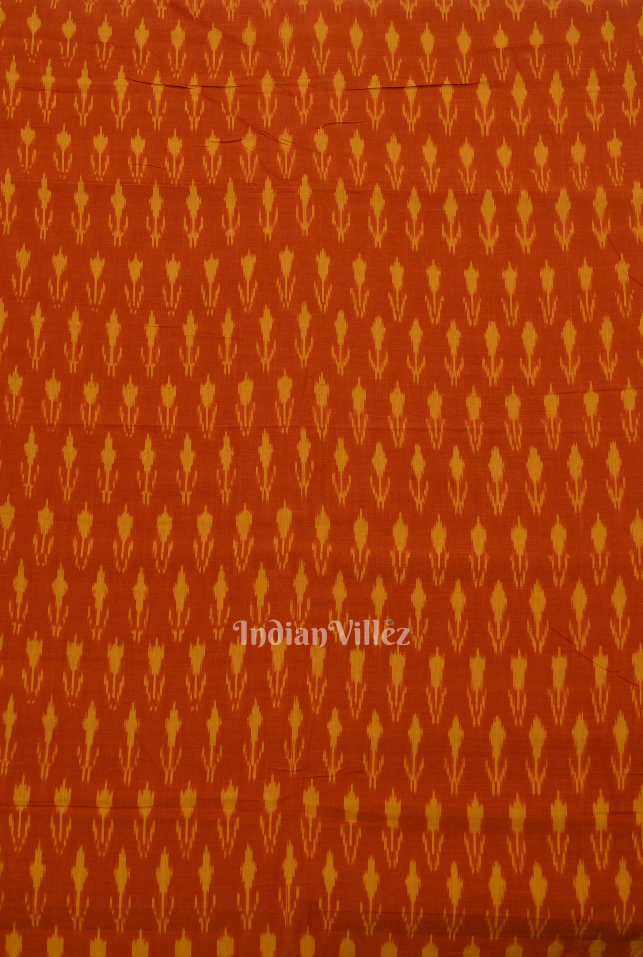 IndianVillèz Deep Orange Handwoven Pochampally Ikat Cotton Fabric - view 3