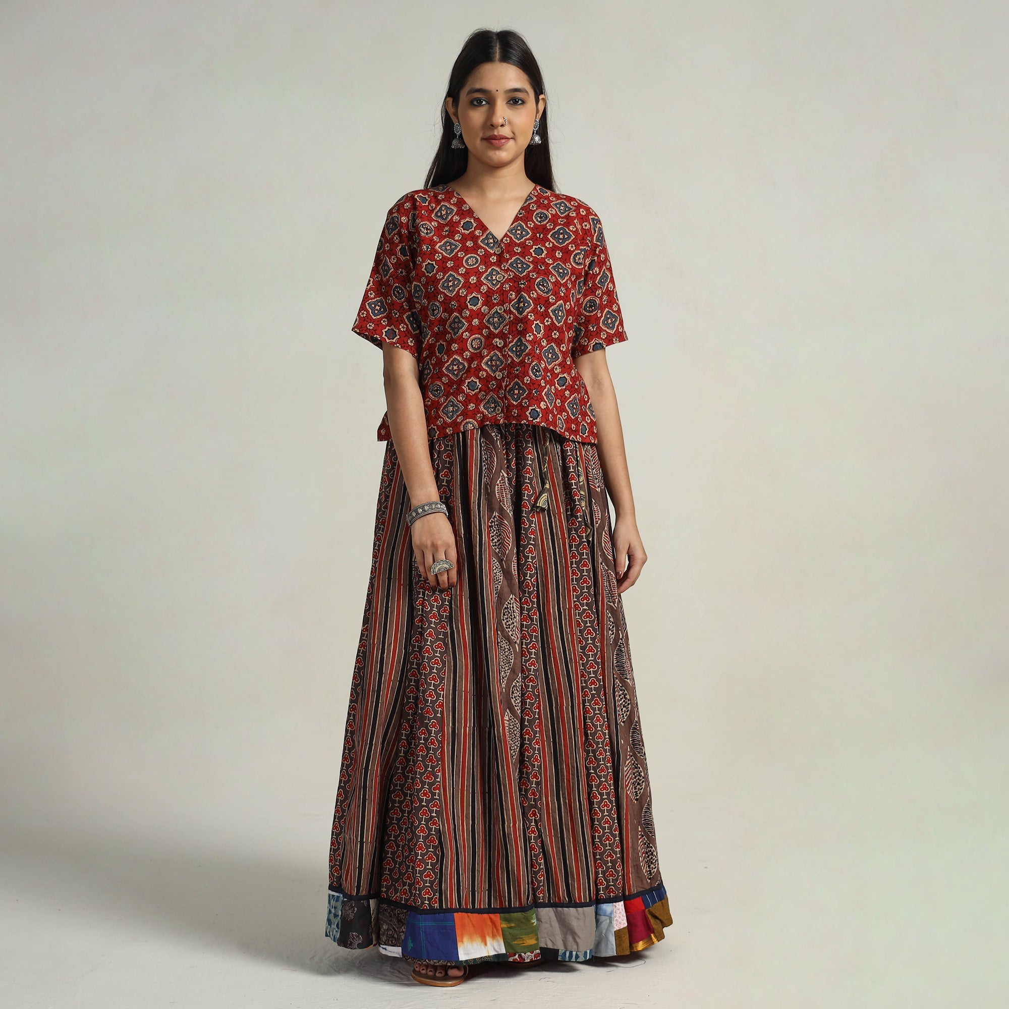 NOORI BAZAR Brown - Kutch Block Printed 24 Kali Cotton Long Skirt 19 - view 2