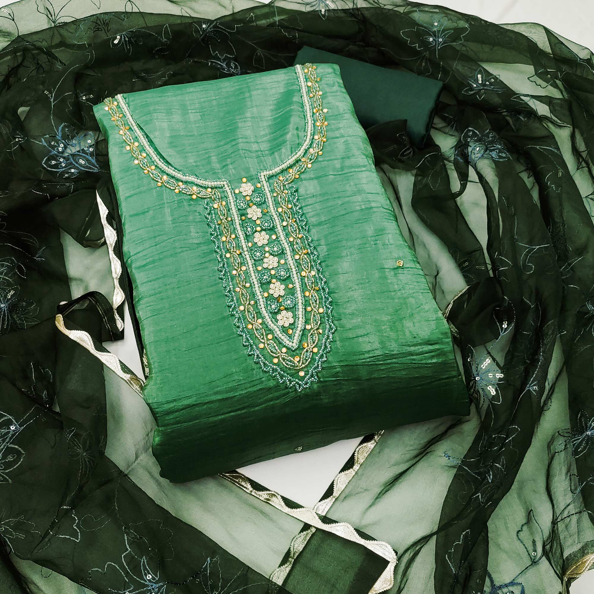Green dresses – BlackTree green-floral-handwork-viscose-dress-material