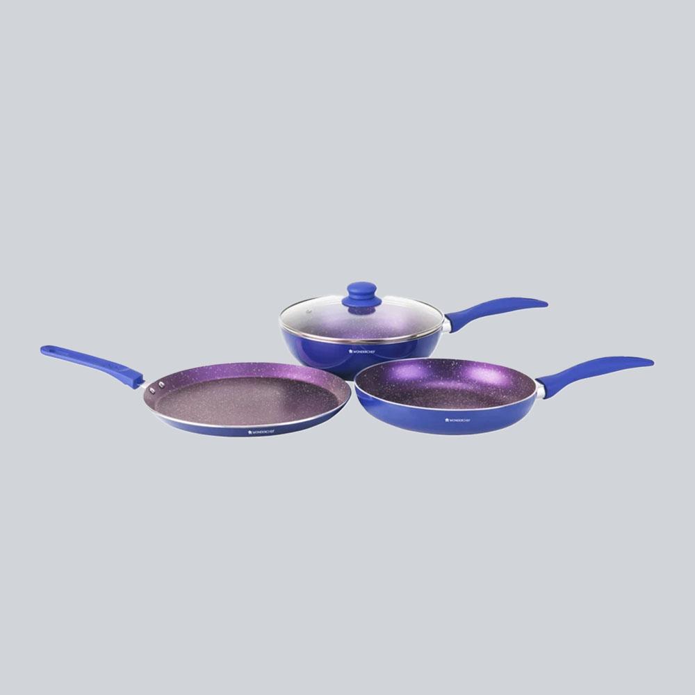 Wonderchef Blueberry Set, Meta Tuff coating, Tempered glass lid