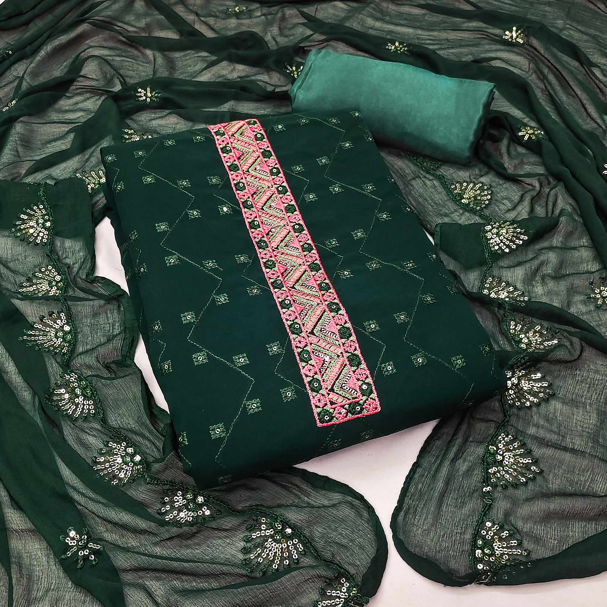Green dress materials (unstitched) – BlackTree green-sequins-embroidered-georgette-dress-material-7