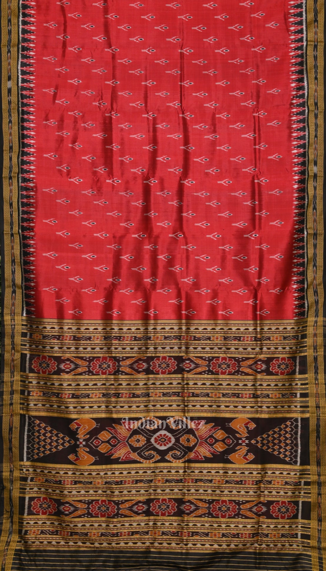 IndianVillèz Deep Red Mayur Chandrika Khandua Silk Saree