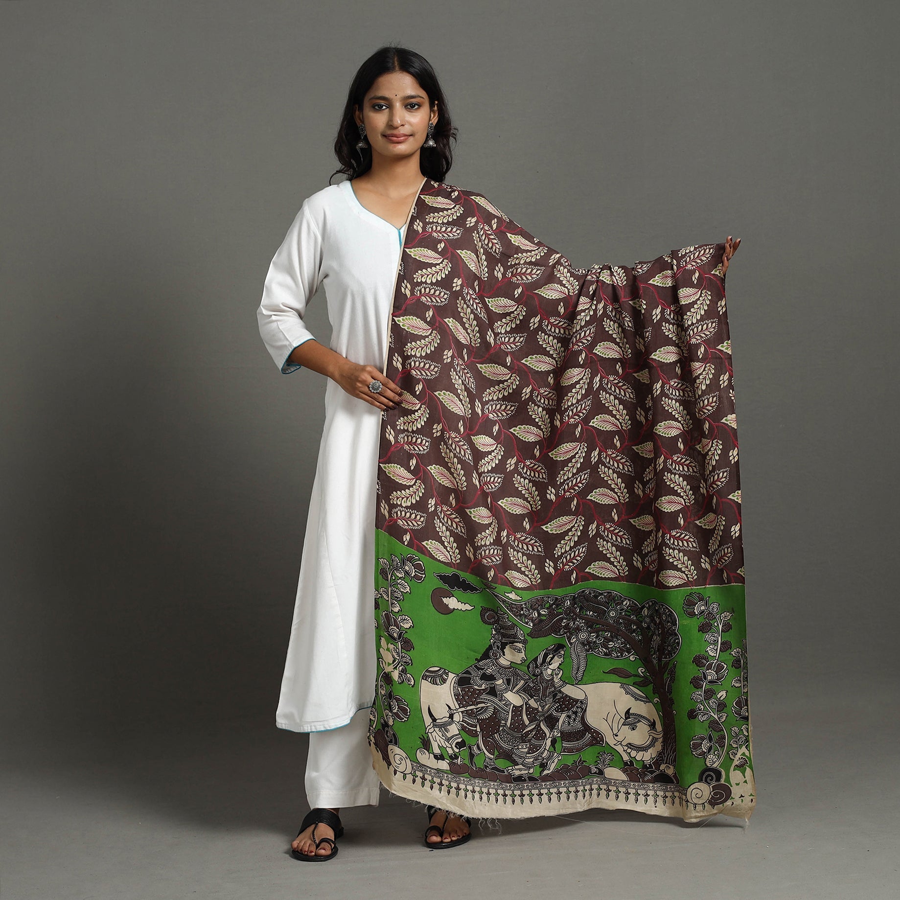 SOUTH KARGHA Brown - Printed Silk Cotton Kalamkari Dupatta 25 - view 2