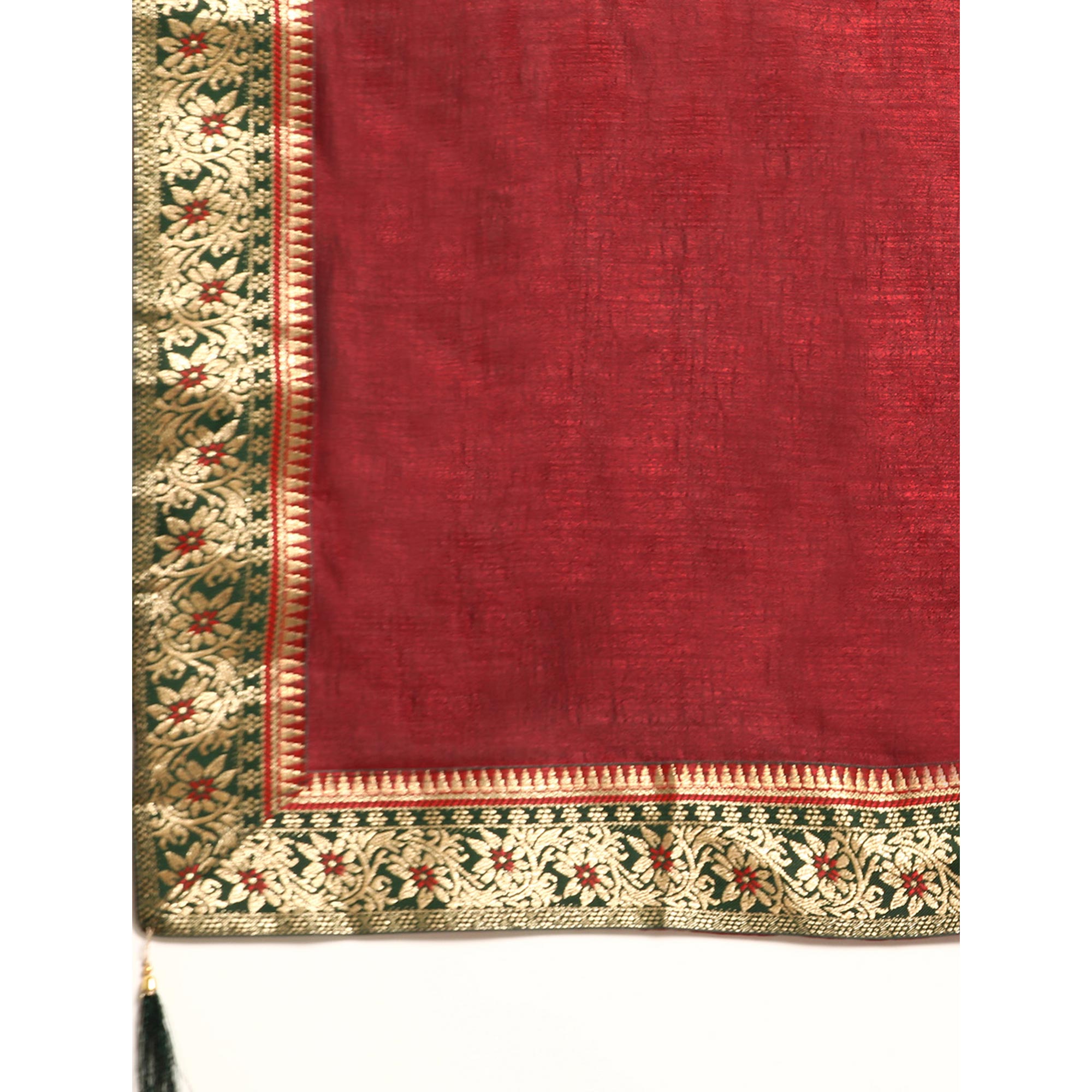 Peachmode Maroon Solid Vichitra Silk Saree With Fancy Border - view 5