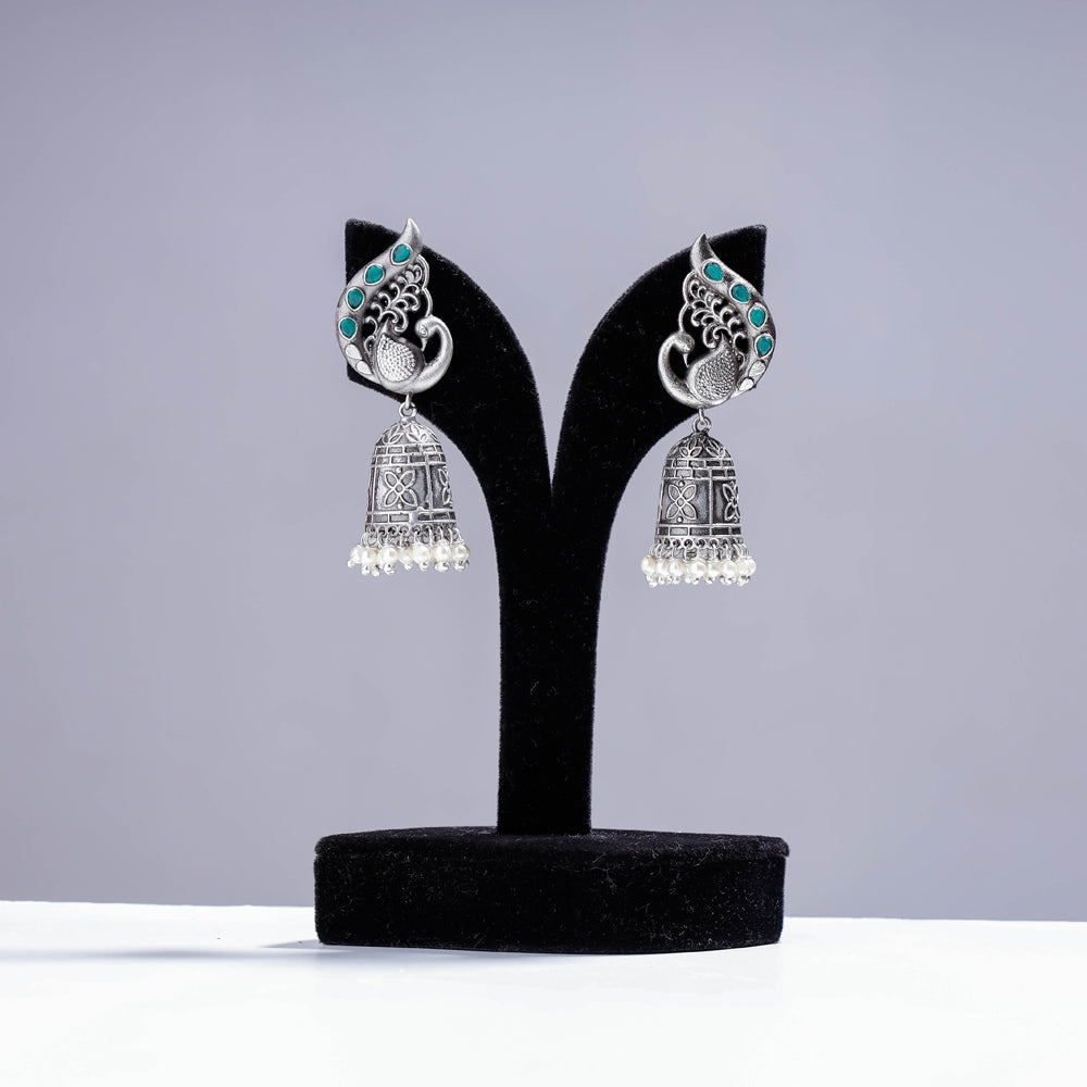 WHITE RIVER STORIES Antique Silver Finish Oxidised Brass Base Jhumki Earrings
