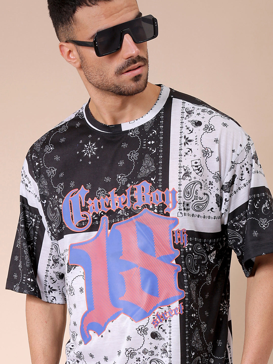 The Indian Garage Co Men's White Oversized Paisley Printed T-Shirt
