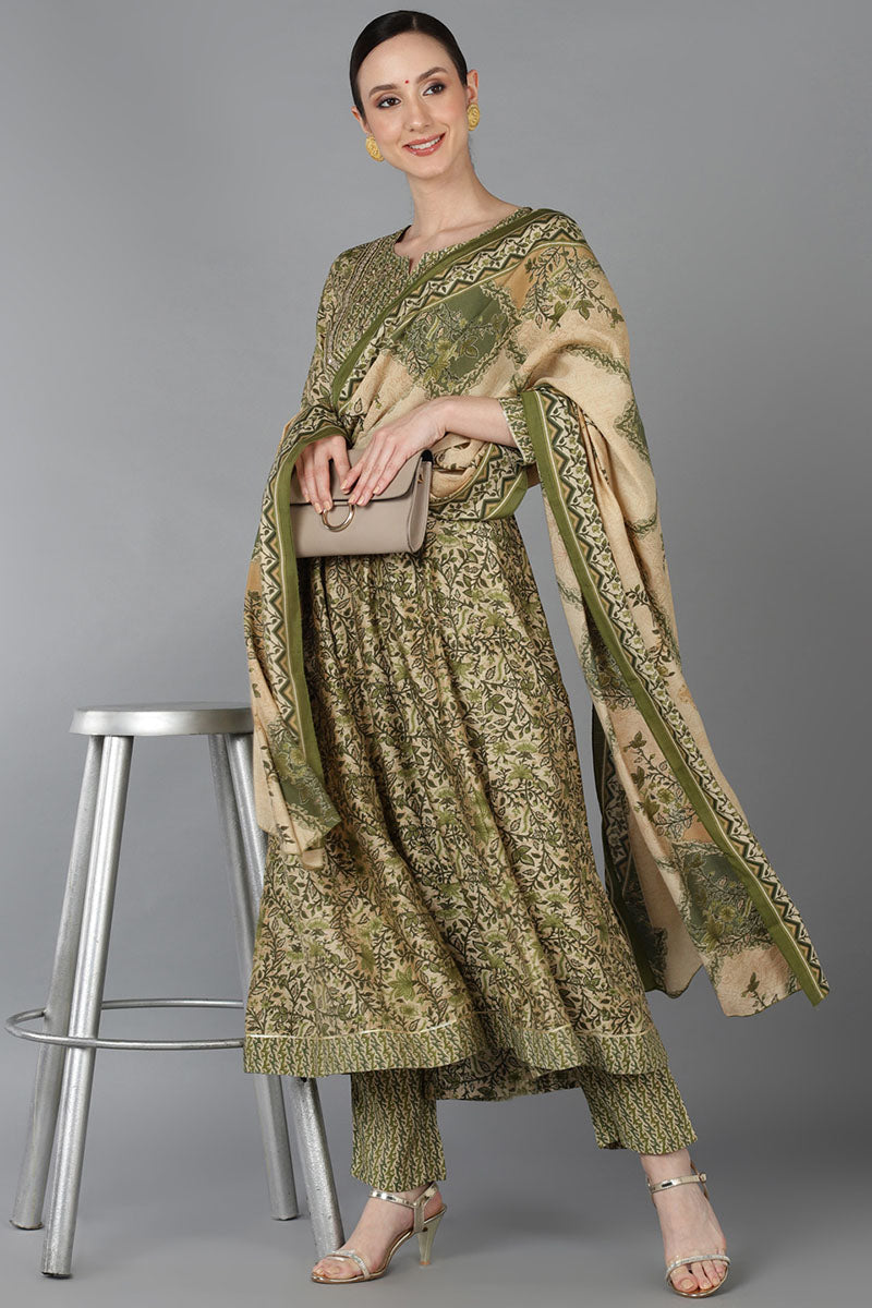 Ahika Beige Silk Blend Ethnic Motifs Anarkali Kurta Trousers With Dupatta VKSKD1664 - view 7