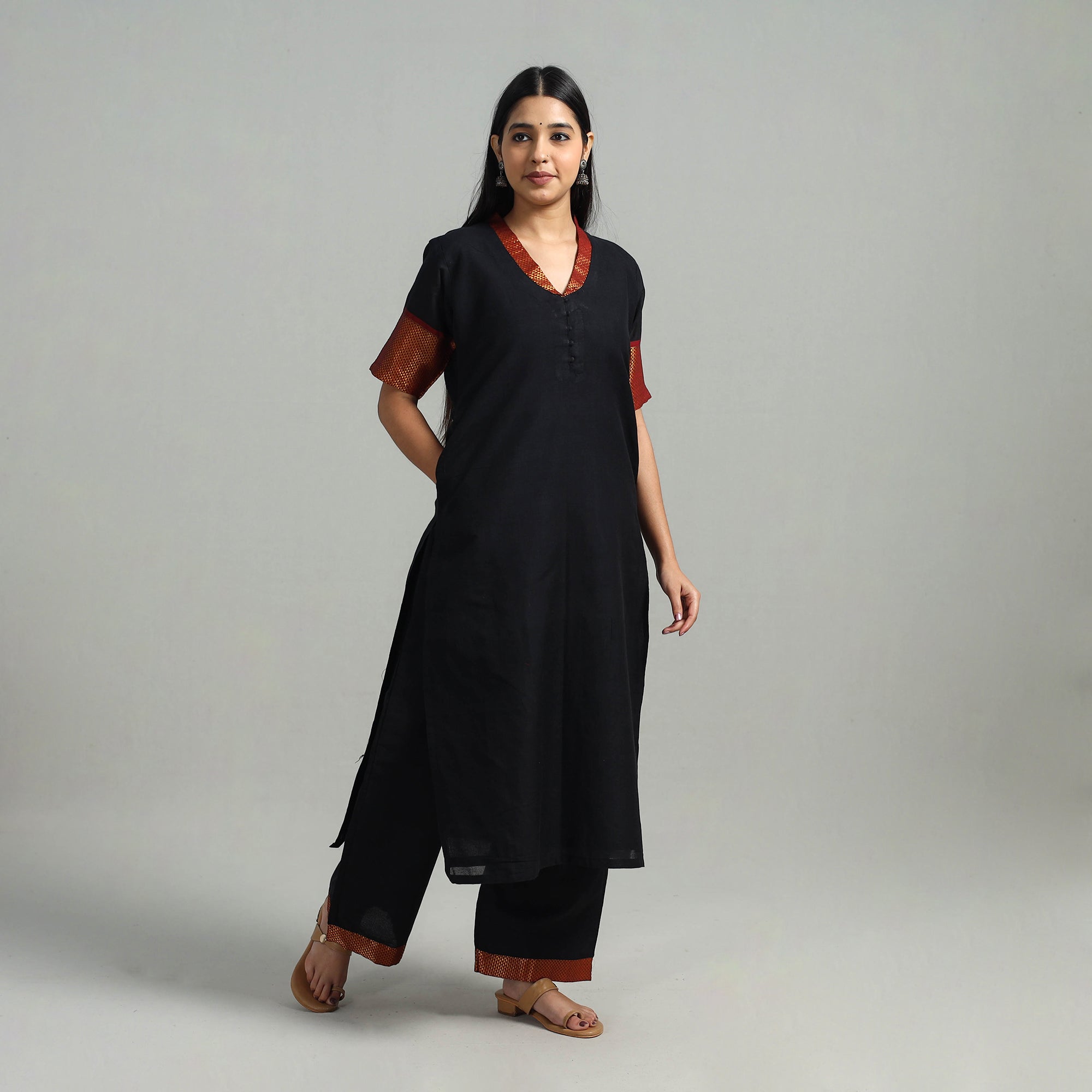 ITOKRI CASUALS Black - Cotton Dharwad Kurta Set with Palazzo & Dupatta 17 - view 5