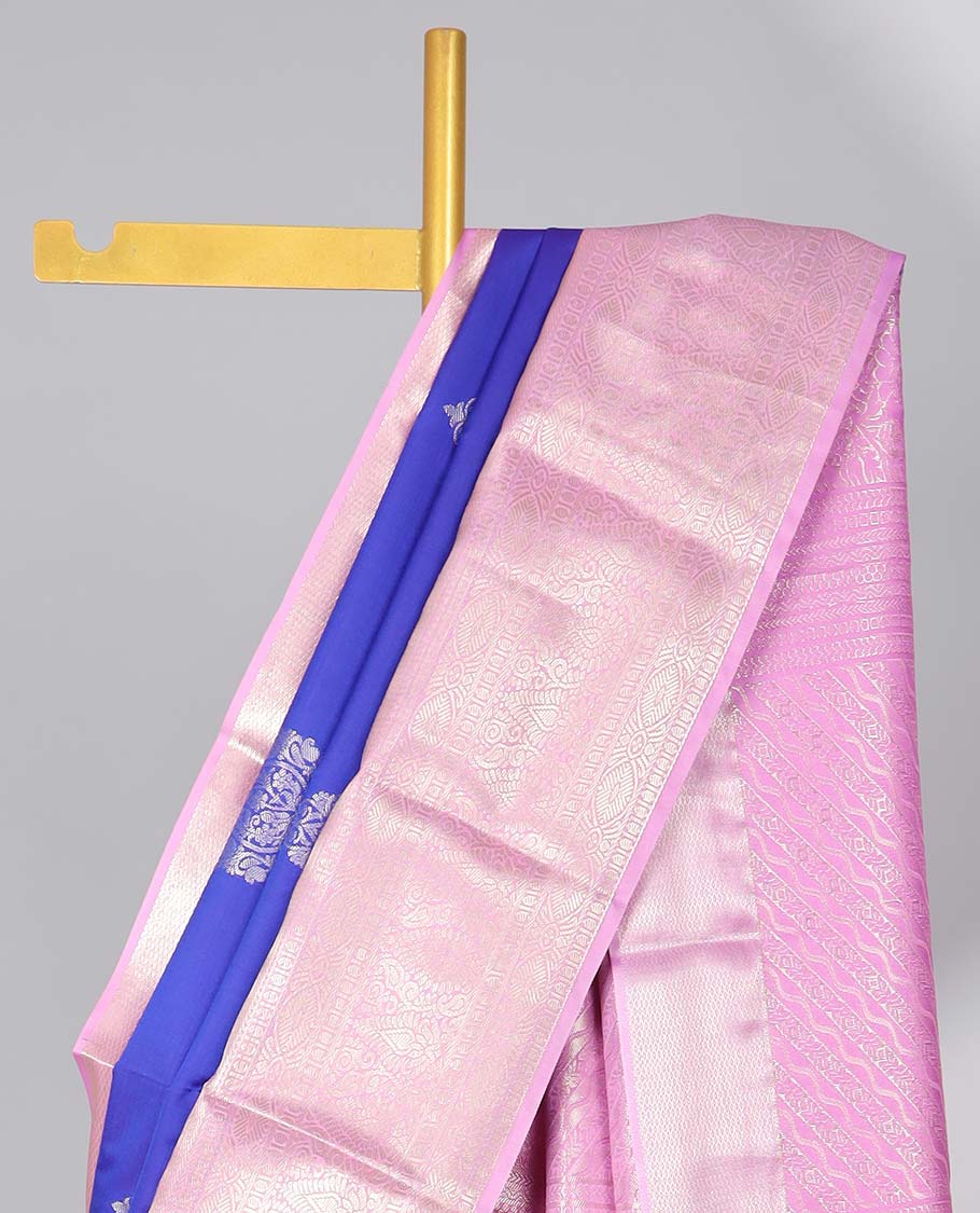 Pothys Blue floral motifs gift saree with contrast paisley border & intricate zari design pallu - view 3