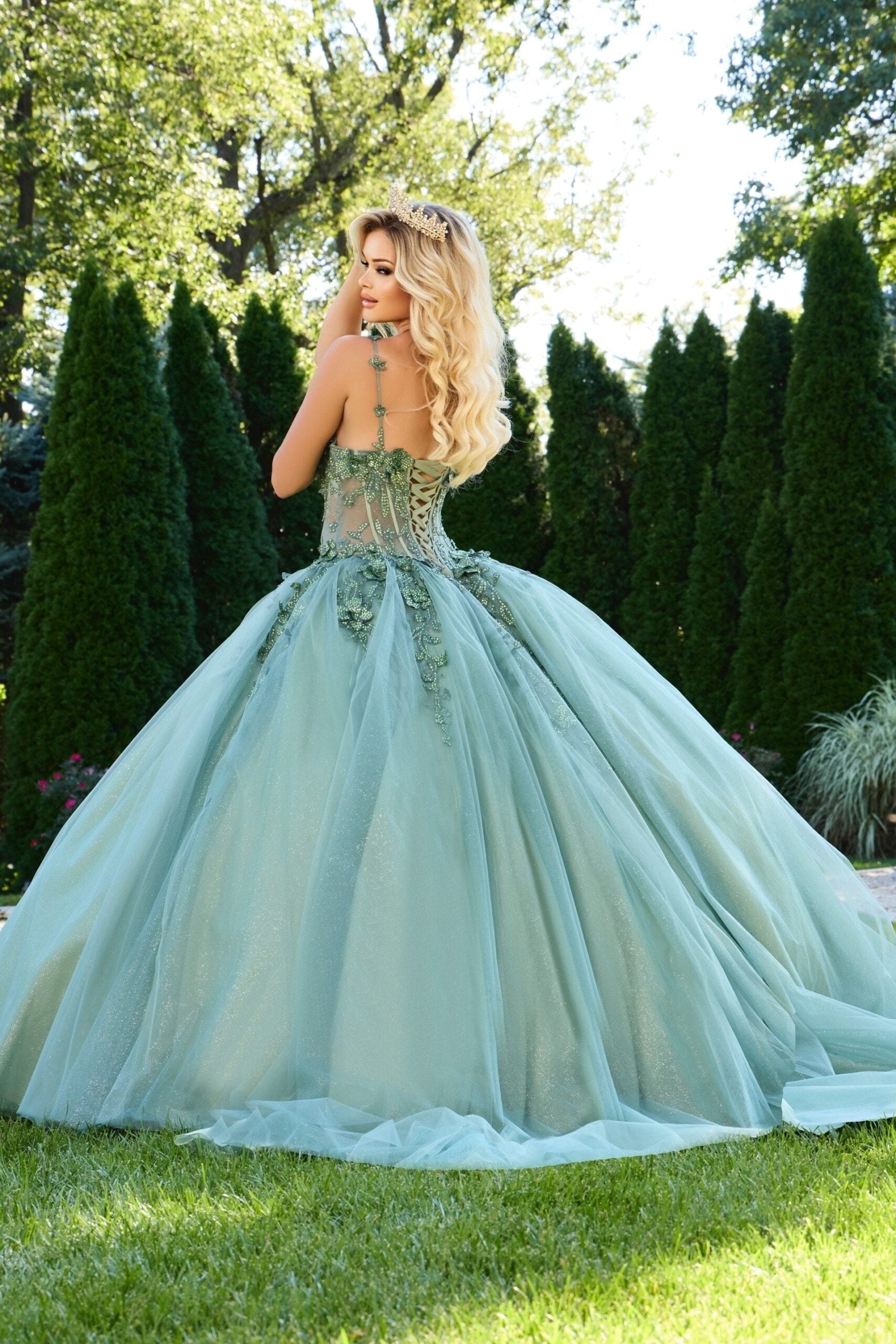 Jovani 43437 Long Ball Gown Floral Appliques Quinceanera Dress - view 2