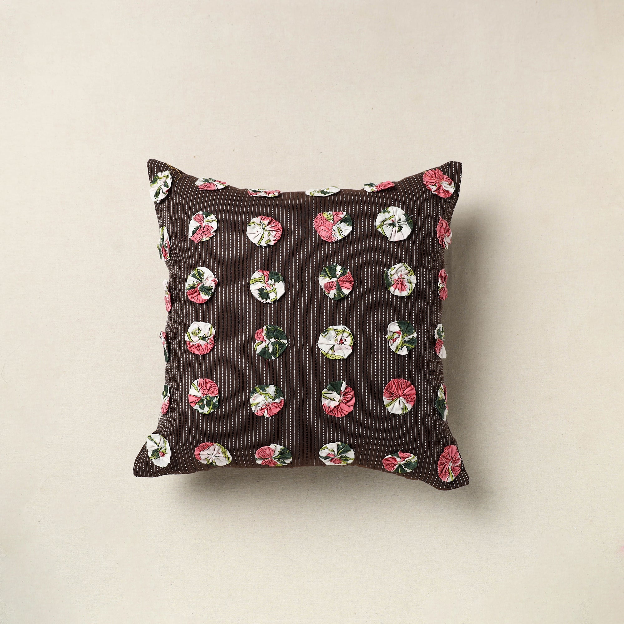 HAVELI CHRONICLES Brown - Hand Embroidered Phool Cushion Cover 10
