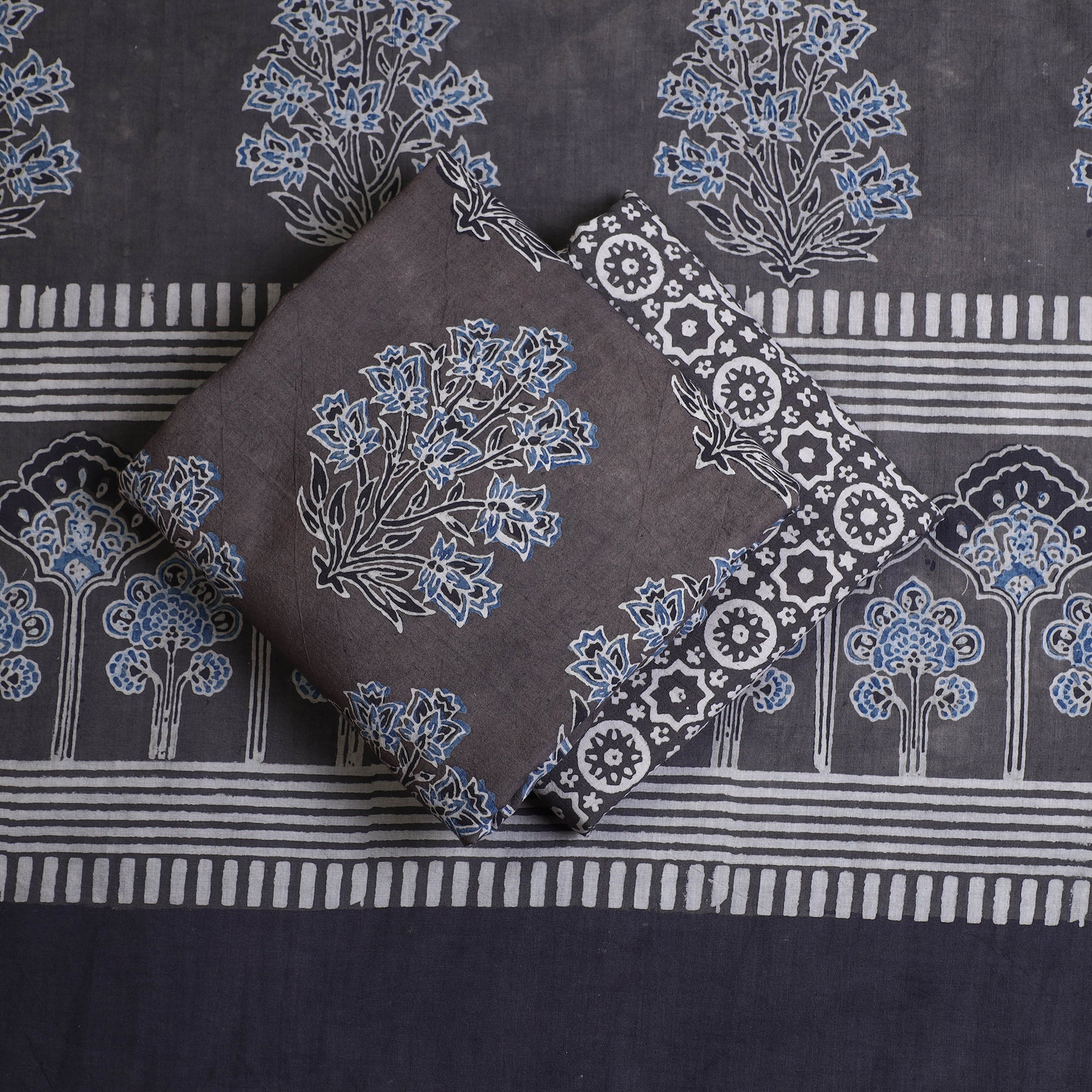 KACHCHH JI CHHAAP Brown - 3pc Ajrakh Hand Block Printed Cotton Suit Material Set - view 2