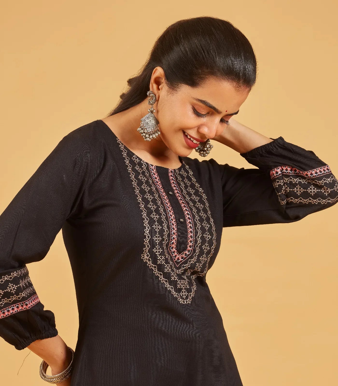 RmKV Silks Embroidered Black short top