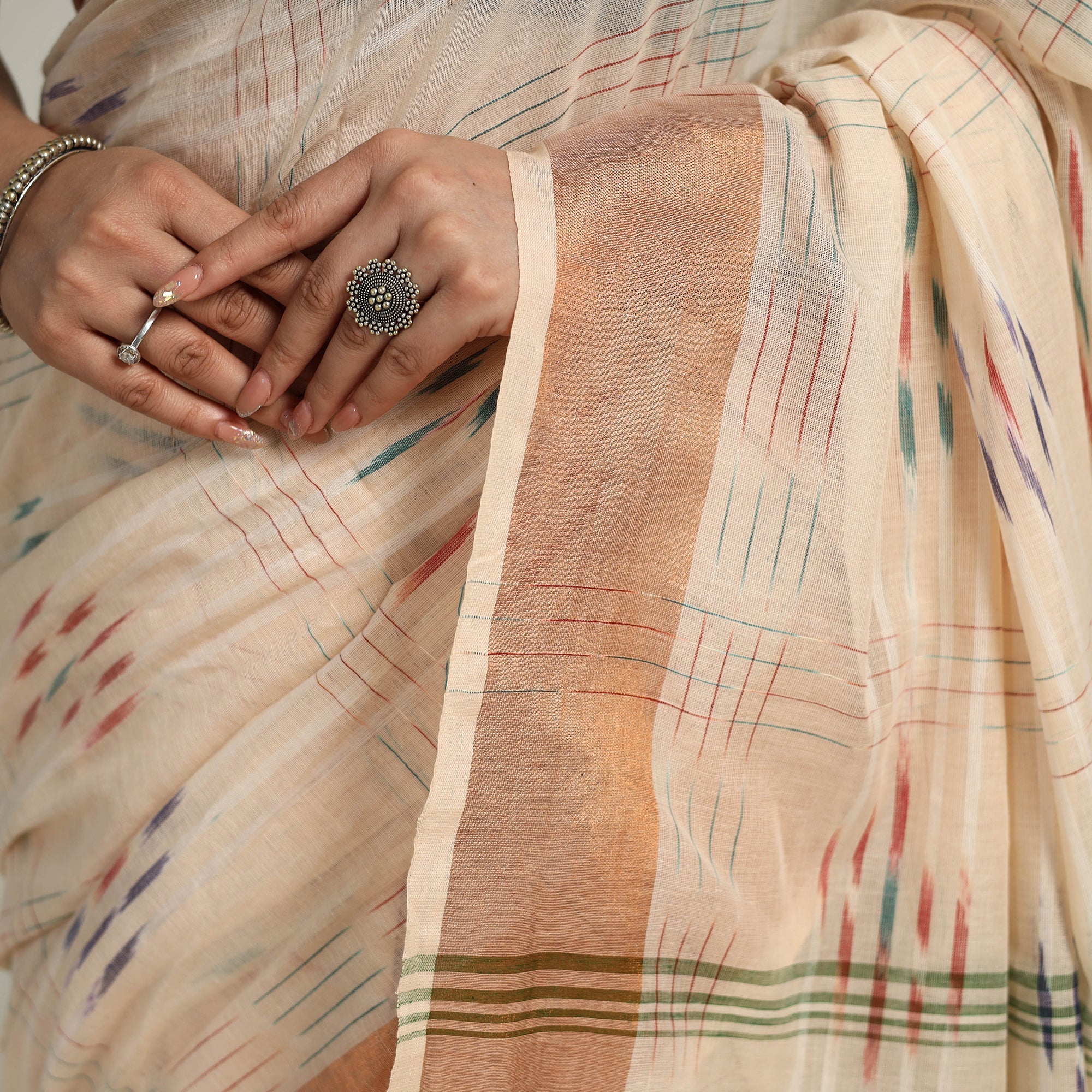 SASHA Beige - Phulia Handloom Cotton Saree with Zari Border 05 - view 4