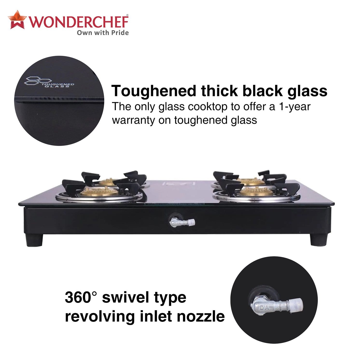 Wonderchef Ruby 4 Burner Glass Cooktop, Black Toughened Glass - view 23