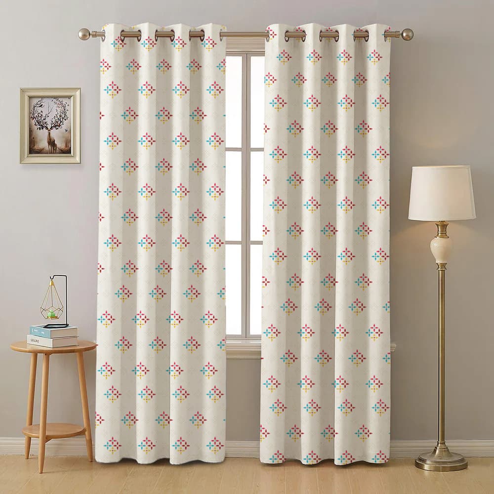 Urban Space -Home Furnishing Store 100% Cotton Curtains for Living Room, Bedroom curtains - Pack of 2 curtains, Mosaic - Red & Blue - view 6