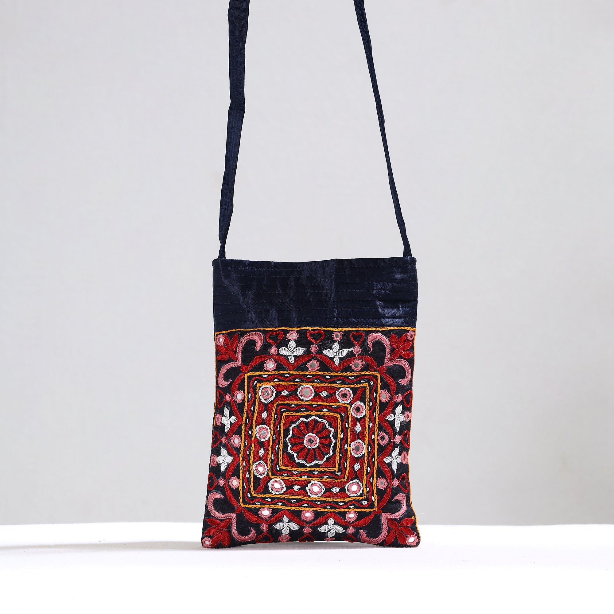KACHCHH JI CHHAAP Black - Kutch Pakko Hand Embroidery Mirror Work Mashru Silk Sling Bag 109