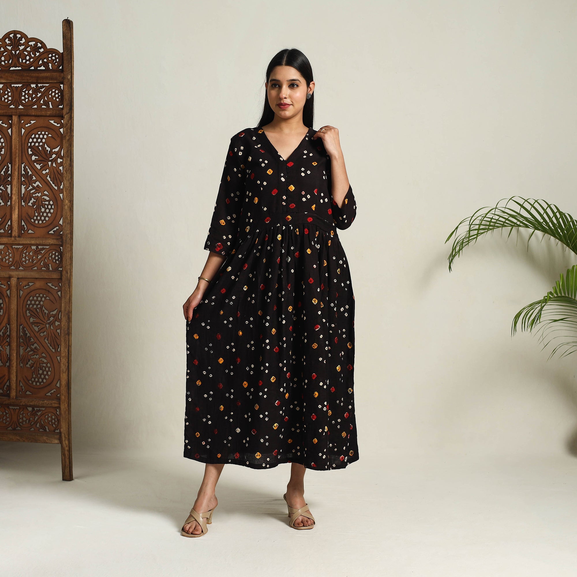 ITOKRI CASUALS Black - Tie & Dye Cotton Flared Bandhani Dress 11