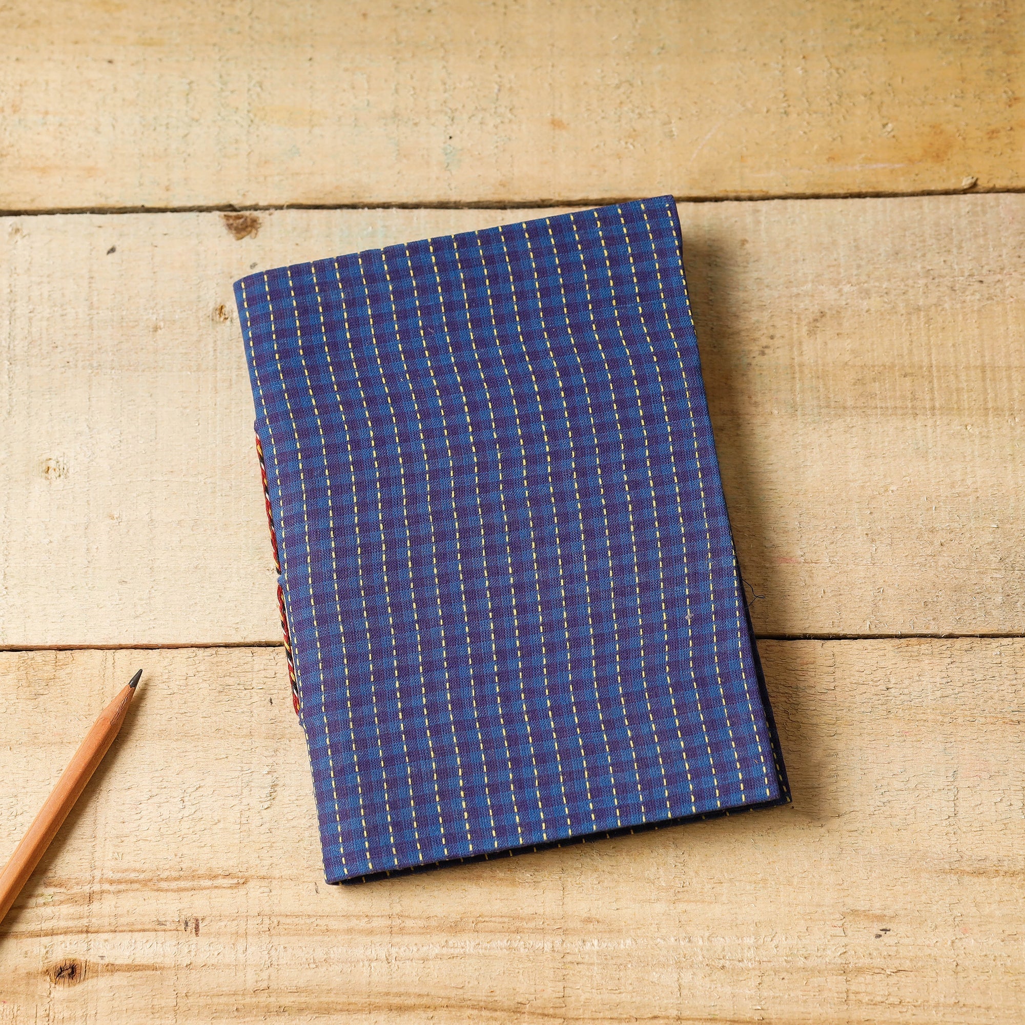 BINDAAS UNLIMITED Blue - Kantha Stitch Fabric Cover Handmade Paper Notebook (7 x 5 in)