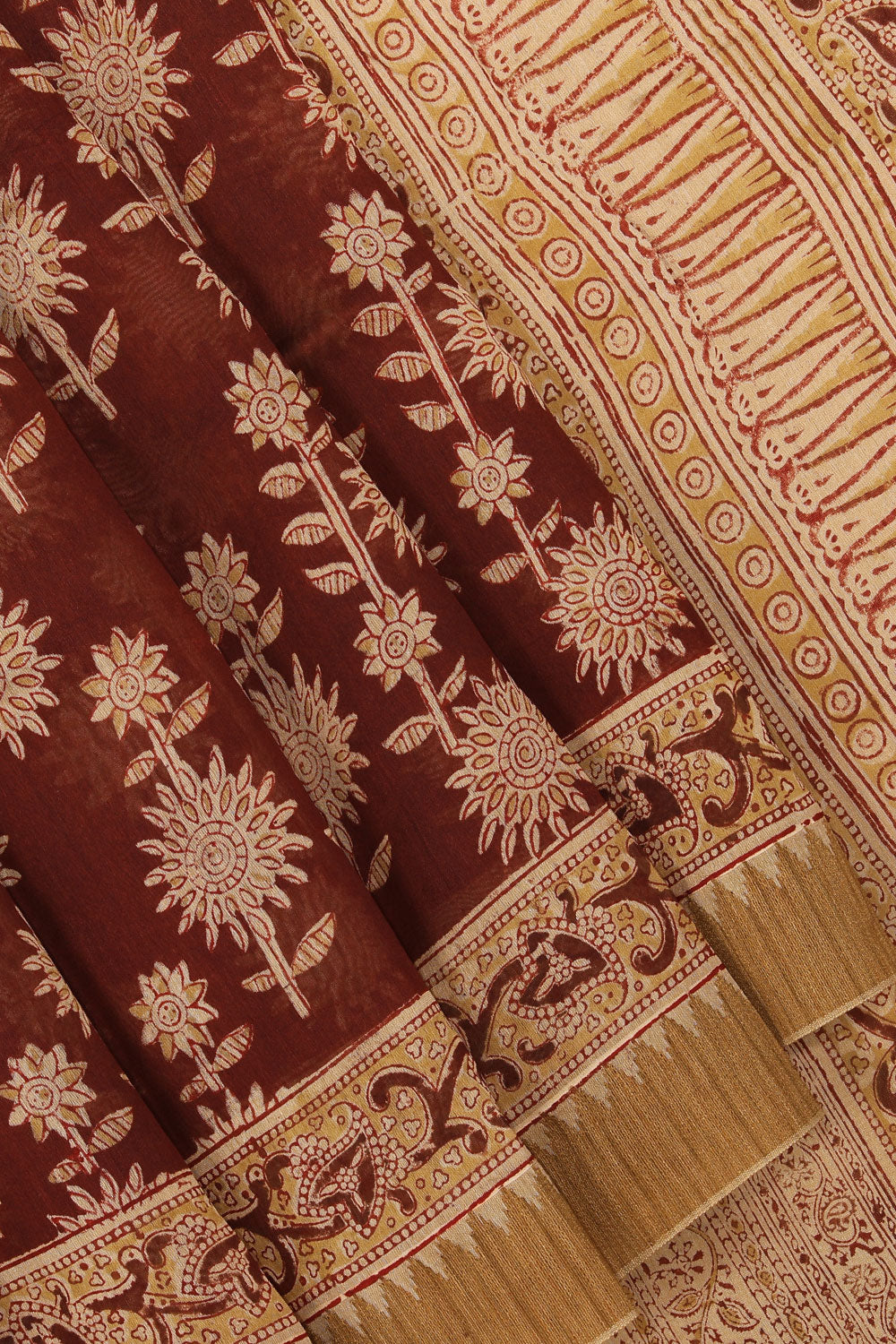 Kalanjali Ethnics Dark brown Kalamkari handblock printed chanderi saree