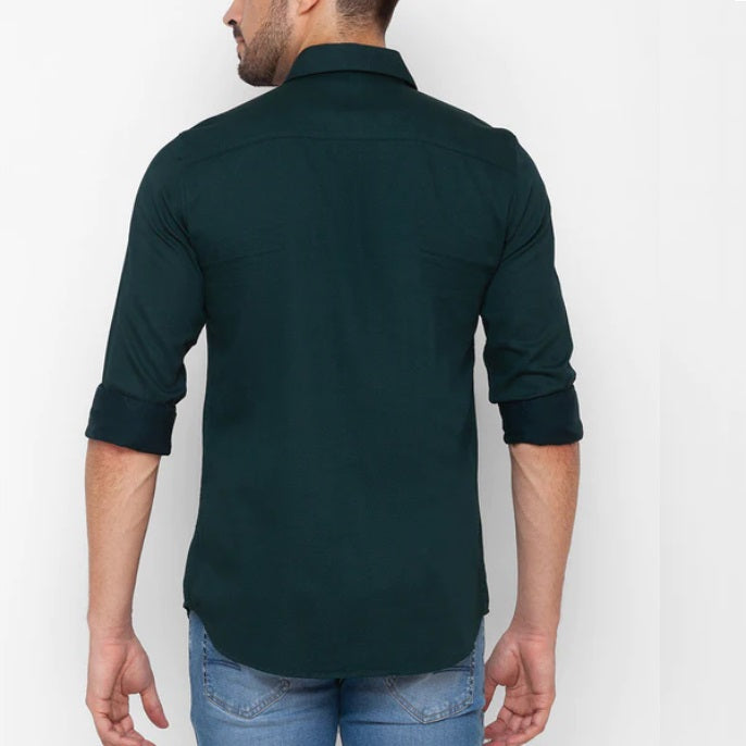 BlackTree Premium Cotton Blend Solid Shirts (Bottle Green) - view 3
