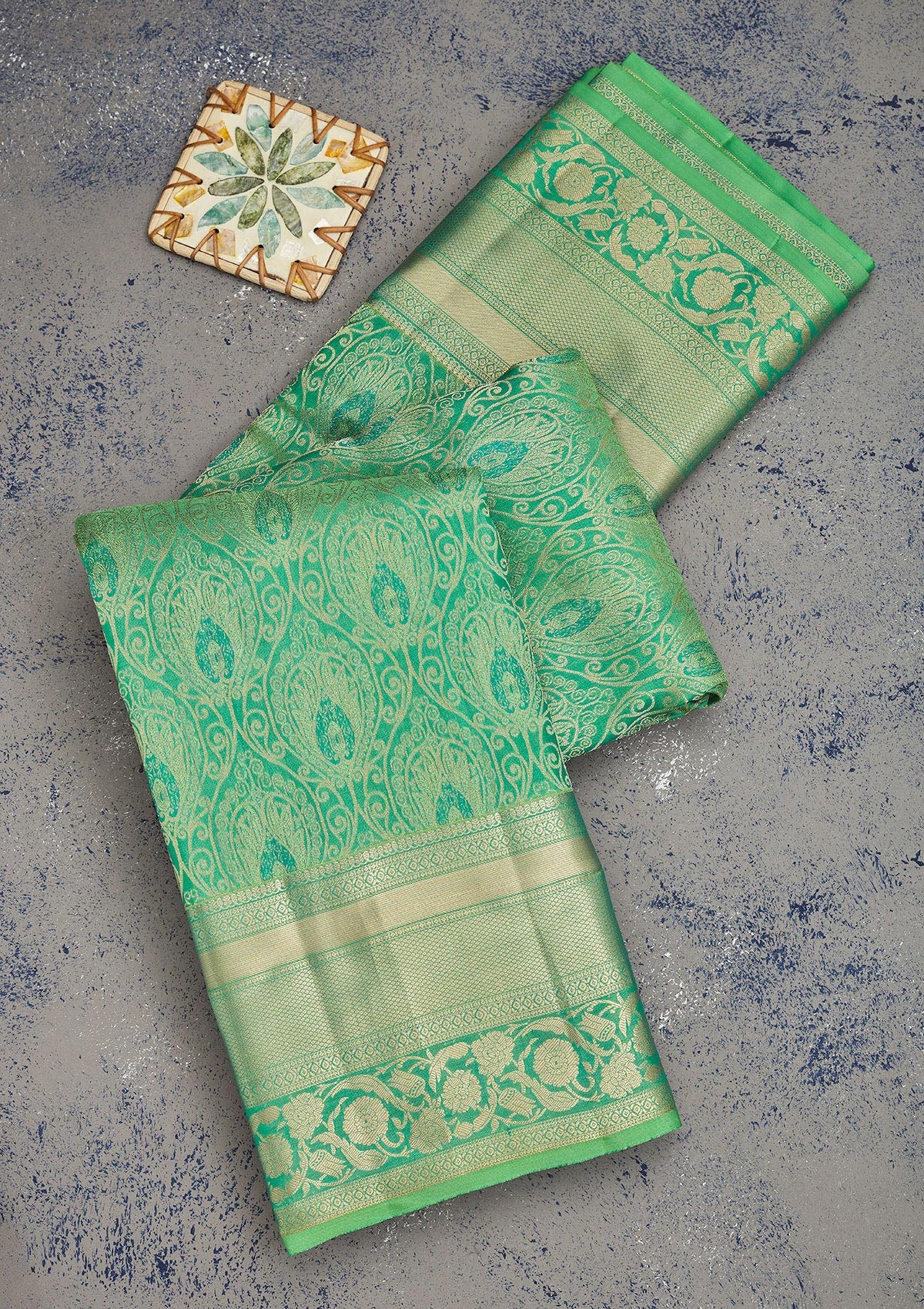 Koskii Green Zariwork Pure Silk Saree – Women's