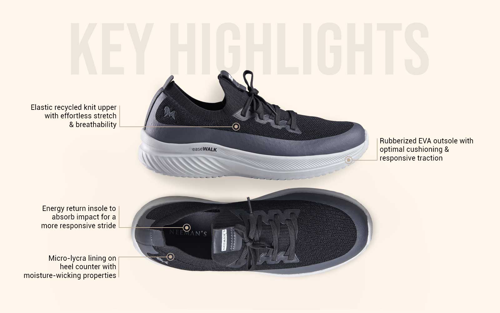 Neeman's Ease Walk Sneakers : Grey - view 3