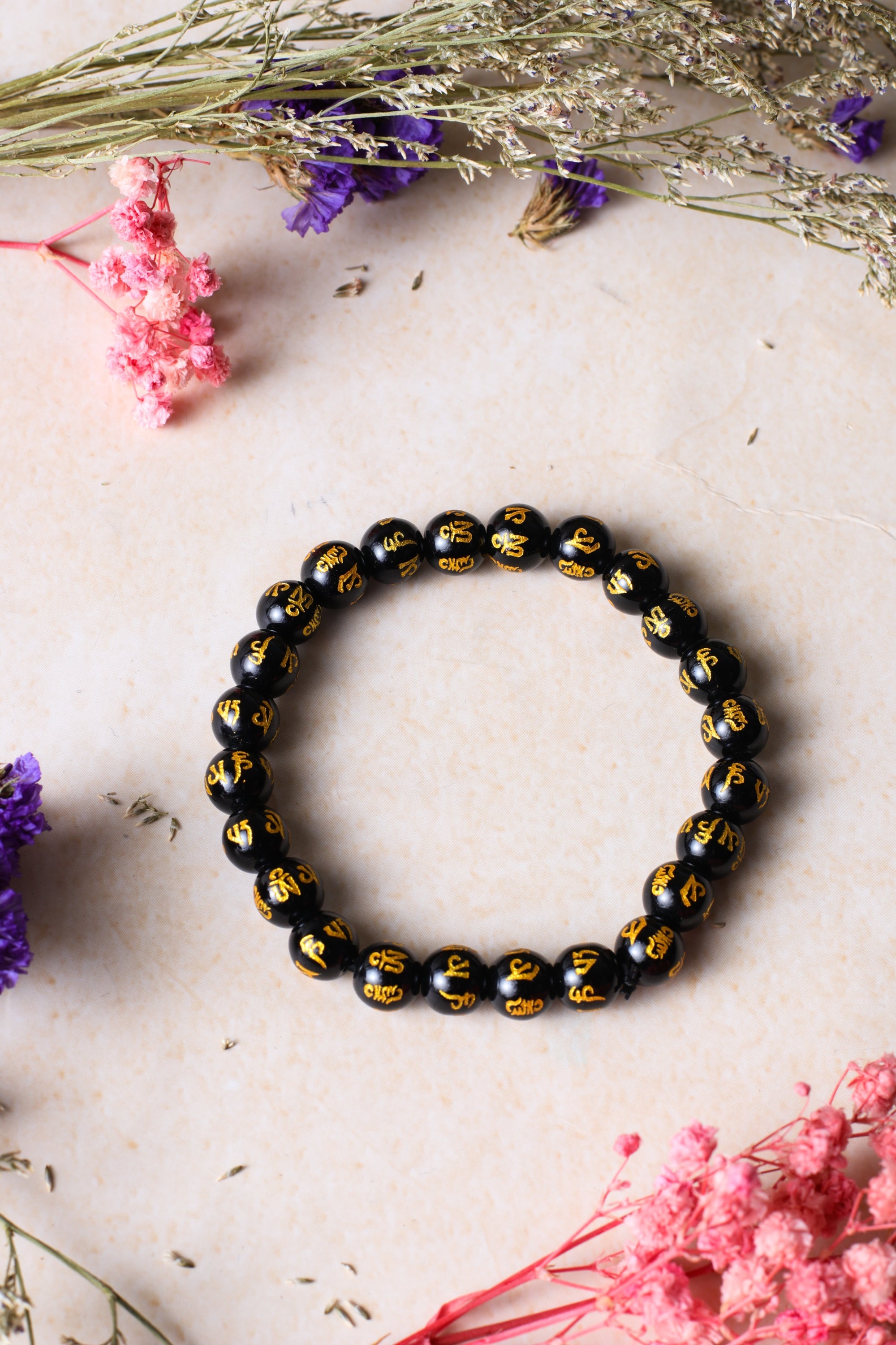 Studio Vaidik Black Onyx Bracelet with Om Mani Padme Hum - view 2