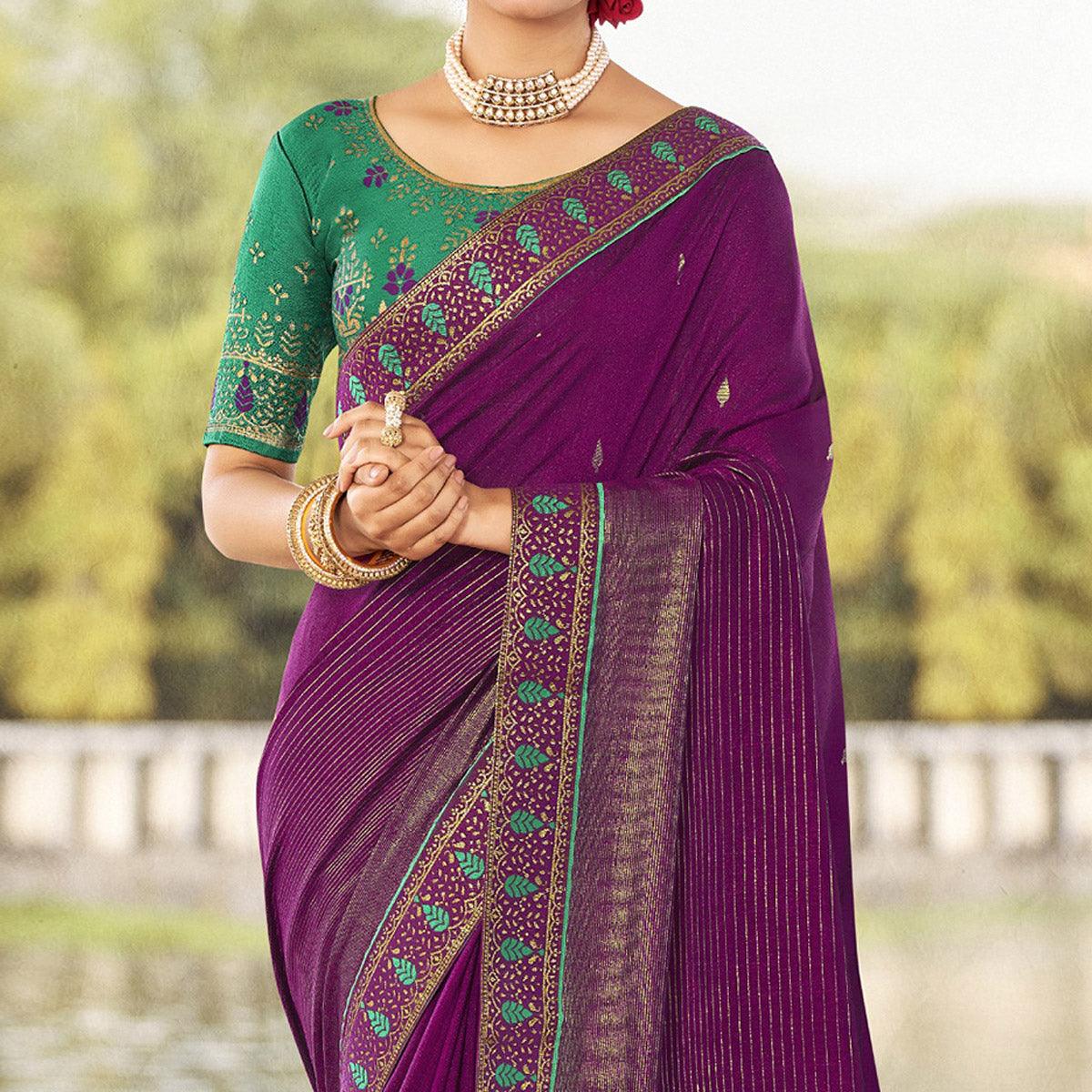 Peachmode Magenta Festive Wear Jari Work Silk Saree - view 2