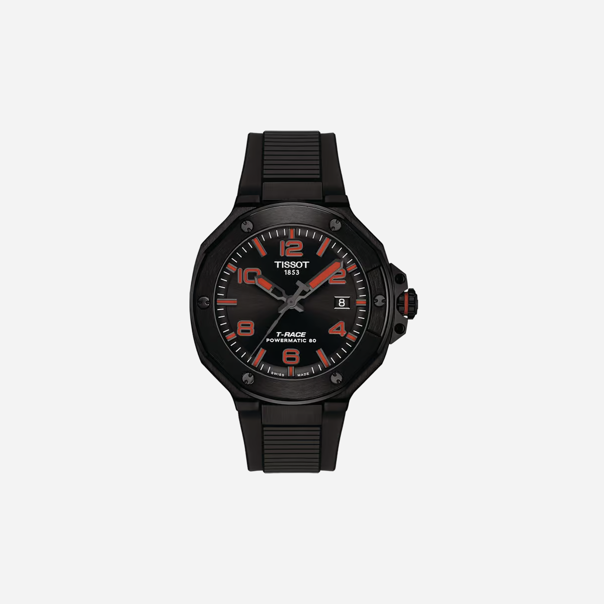 Tissot T-Race Powermatic 80 Automatic 41mm - Black PVD Case, Black Dial with Red Accents, Black Rubber Strap
