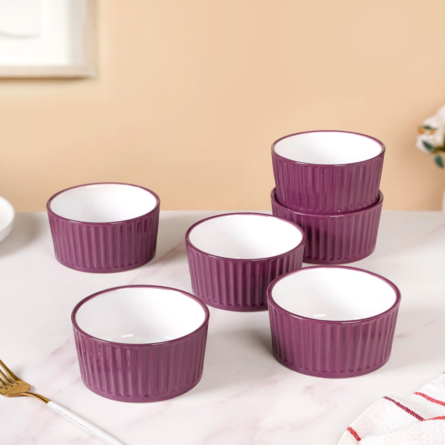 Nestasia Set of 6 Ceramic Cresta Snack Bowl Purple 400ml