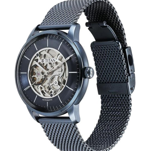 Titan Skeletal Automatic Blue Dial Blue Stainless Steel Strap Watch for Men 44mm NR90110QM01 - view 2